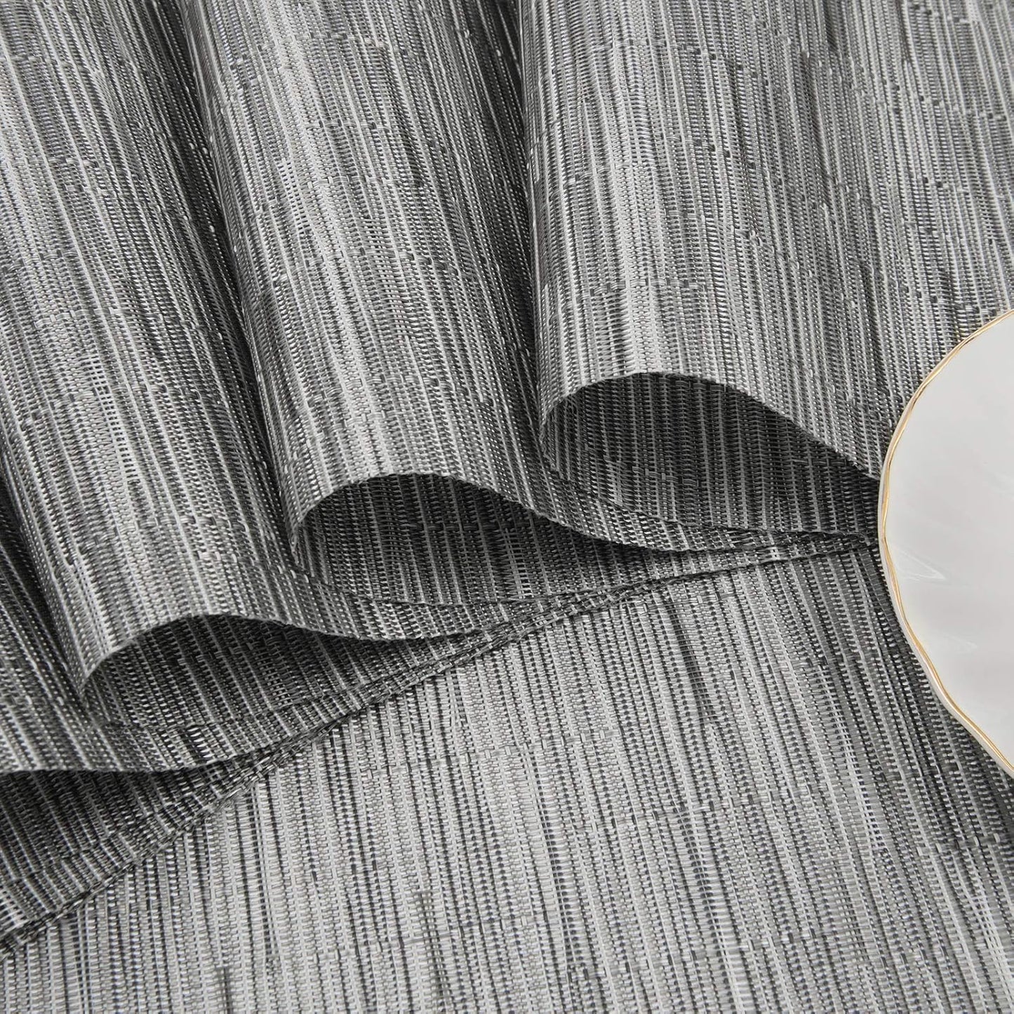 Small round Table Placemats Set of 4 Wedge Placemats Heat Resistant Woven Vinyl Table Mats Wipe Clean (4, Silver Gray)