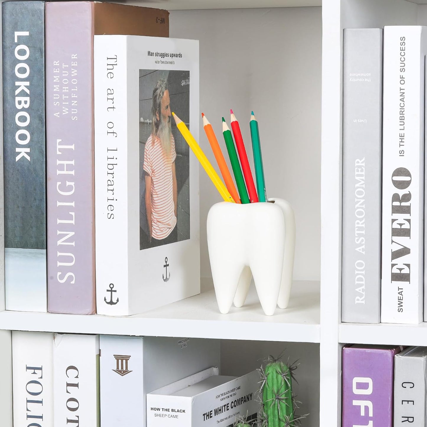 Ceramic Pen Holder, Tooth Shaped Pen Holder for Desk, Cute Pencil Pot White Accessories Desk Organizers for Office, School, Home,Pack of 1