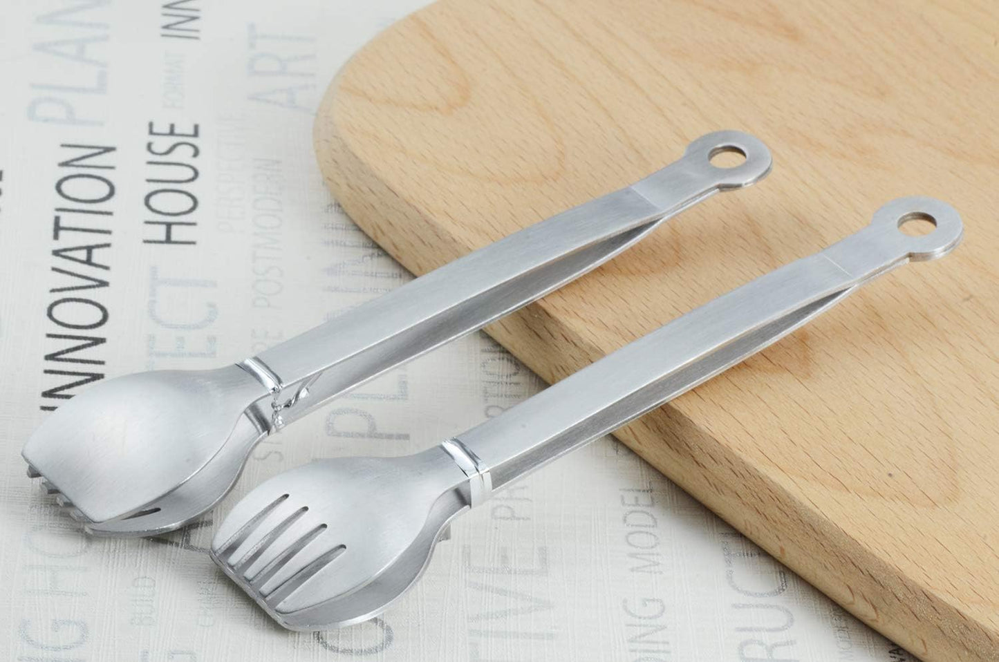Small Serving Tongs 6-Inch Stainless Steel Mini Appetizer Tongs, Set of 4 (Brushed)
