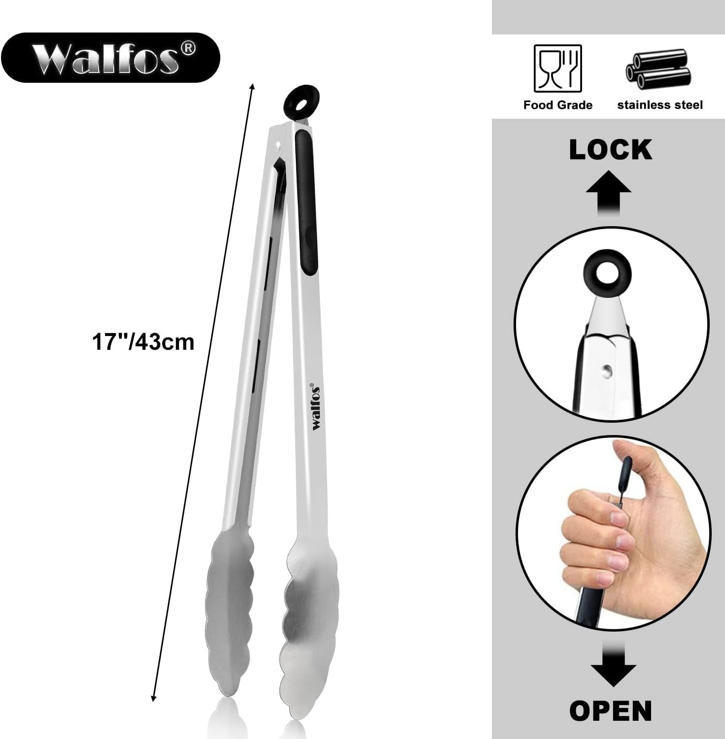 17 Inch Extra Long Grill Tongs, Ultimate Stainless Steel BBQ Tongs for Grilling, Cooking, Bbq/Barbecue, Buffet and Turning Food