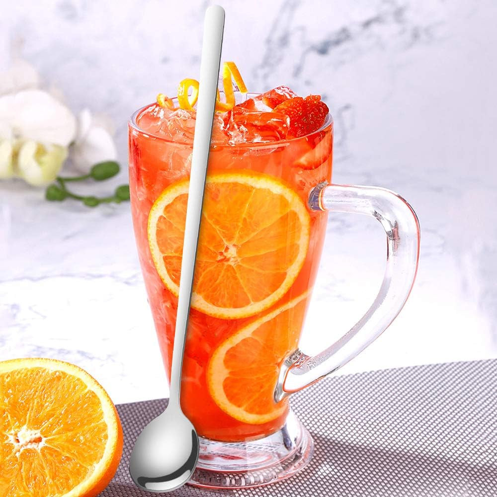 9 Inches Long Handle Spoon, 4 Pieces Iced Coffee Spoons, Ice Cream Tea Spoon, Premium 18/8 Stainless Steel Cocktail Stirring Spoons for Mixing Milkshake Cold Drink
