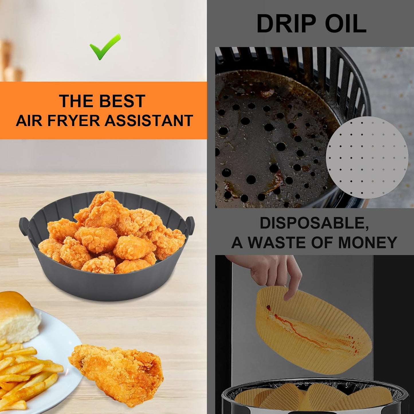 Silicone Air Fryer Liners Reusable for 1-2Qt Air Fryers, 3 Pack Non-Stick round Parchment Paper Airfryer Liner Compatible with Ninja Mini, Instant Vortex 2 QT, CHEFMAN Small, COSORI Small