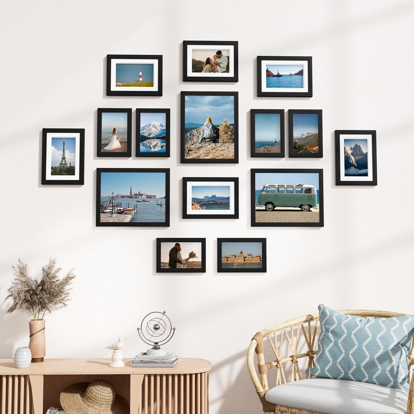 15 Pack Picture Frames Collage Wall Decor for Mounting or Tabletop Display, Gallery Frame Set for Family, Multi Sizes Including 3Pcs 8X10, 6Pcs 5X7, 6Pcs 4X6, Black