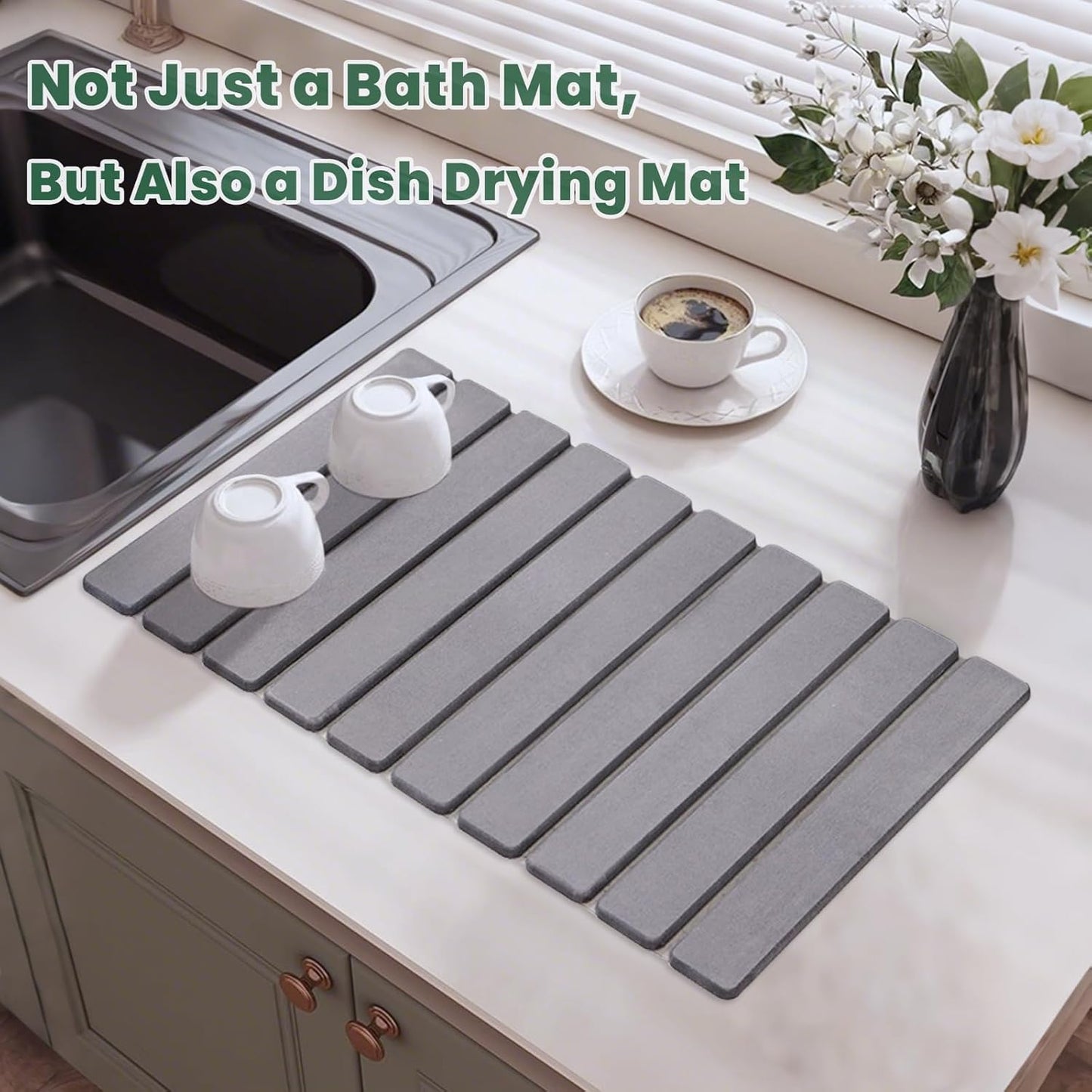 Stone Bath Mat, Diatomaceous Earth Shower Mat Non Slip, Quick Dry Diatomite Bathroom Rugs, Drying Mat for Bathroom/Kitchen Counter(23.6''Ă—15.4")