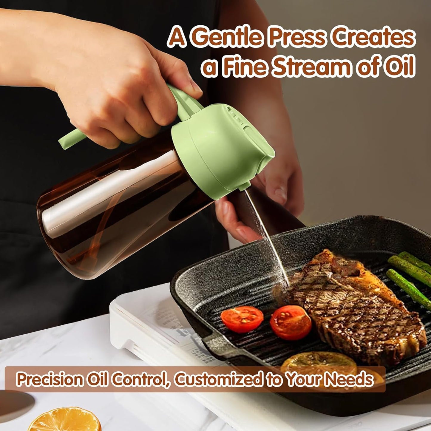 16Oz/470Ml Light Blocking Oil Sprayer for Cooking with Stickers, Food-Grade 2 in 1 Olive Oil Dispenser Bottle for Kitchen, Premium Dark Amber Glass Oil Bottle for Air Fryer, Bbq(Green)