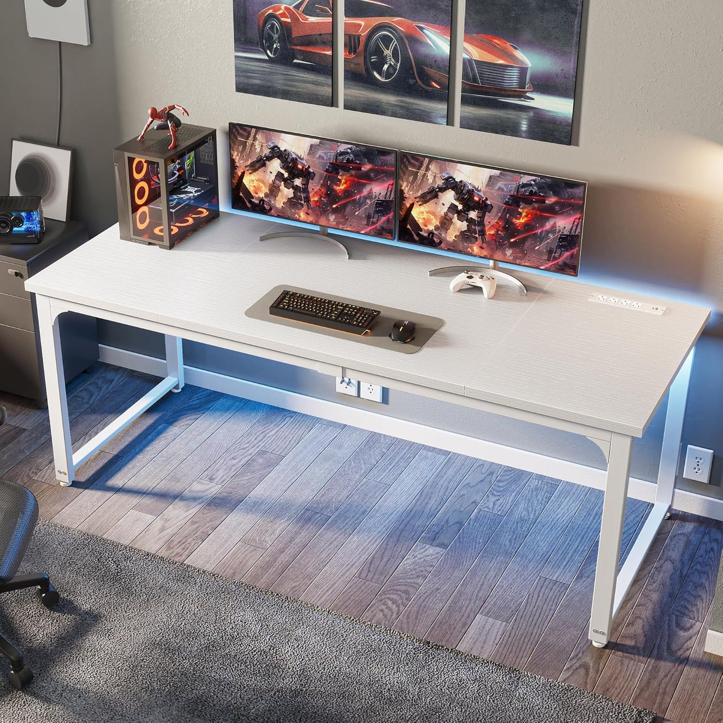 63 x 24 Inch Heavy-Duty Office Desk with Power Outlets & USB-C, Enhanced Desktop Thickness, Sturdy Metal Frame, Ideal for Home Office and Gaming