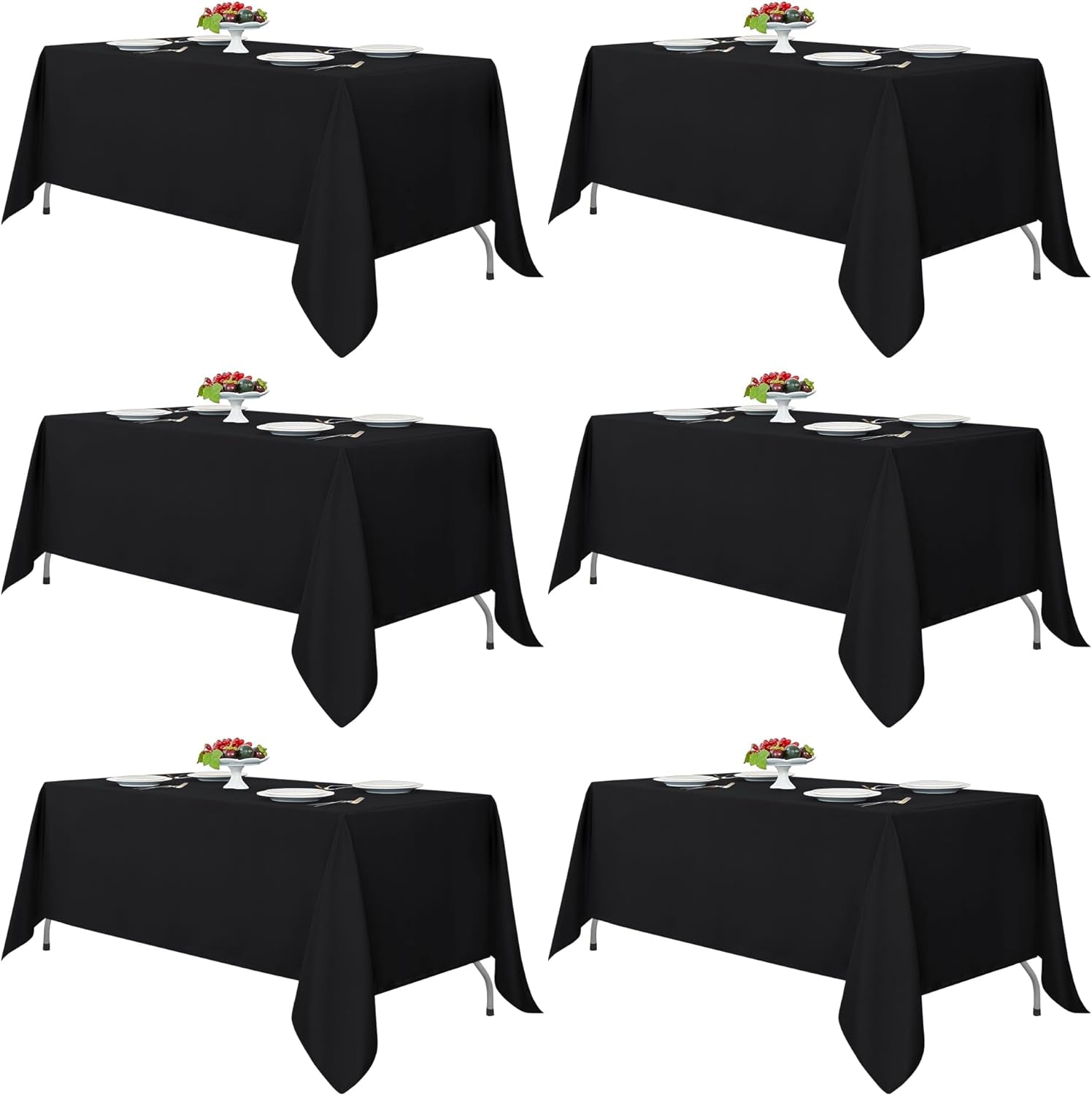 Black Rectangle Tablecloths - 6 Pack, 70 x 120 Inches - Reusable and Washable Polyester Covers for 6-8 Ft Tables, Ideal for Weddings, Parties, and Banquets