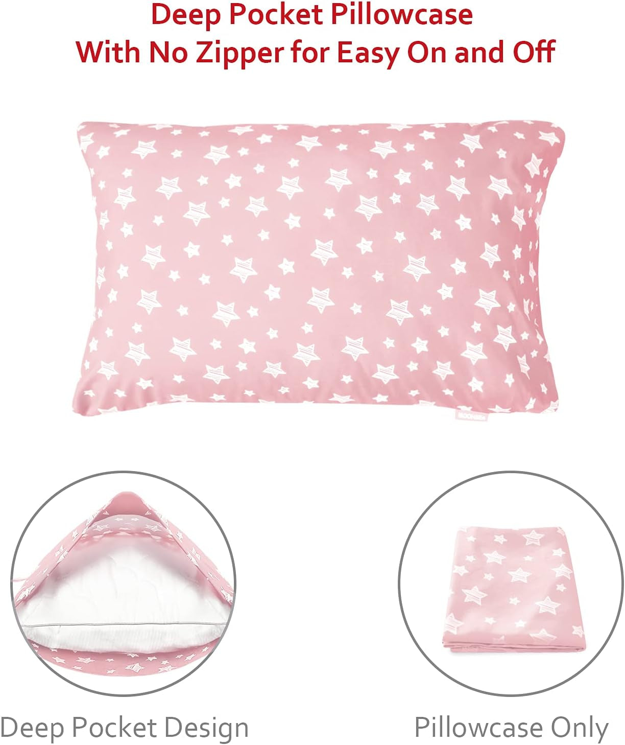 Toddler Bed Sheets for Girls - 3 Piece Set with Flat Sheet, Fitted Sheet, Pillowcase - Soft Breathable Baby Bedding, Pink Star