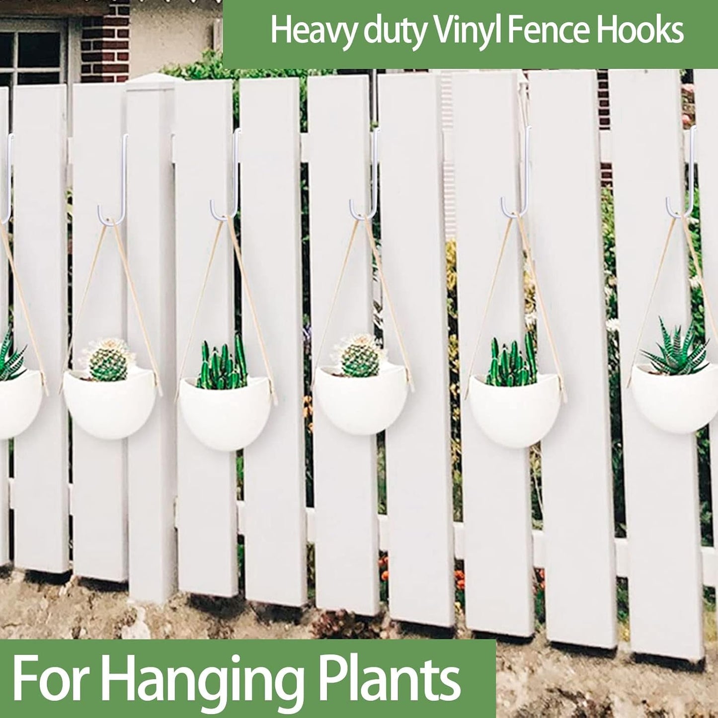 12-Pack Vinyl Fence Hangers - 2 x 6 Inch Patio Light Hooks, White Powder Coated Steel for Hanging Plants, Planters, Bird Feeders, and Lights