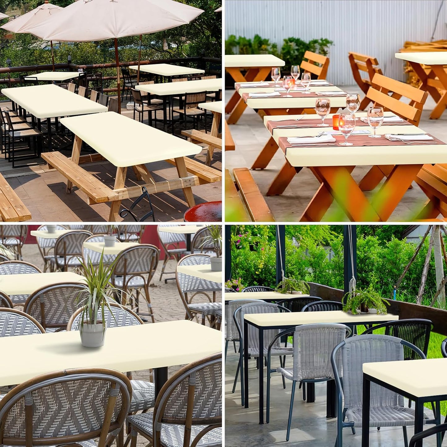 2 Pack Rectangle Table Cloth, Elastic Fitted Fabric Tablecloth Fits for 5 Foot Folding Tables, Washable Table Cover for Picnic, Camping, Indoor & Outdoor (Cream Yellow, 30" X 60")