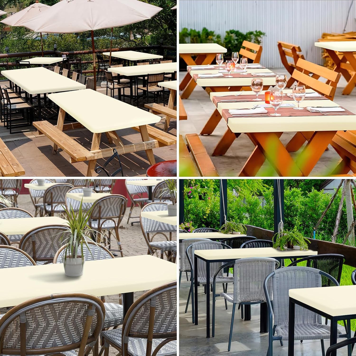 2 Pack Rectangle Table Cloth, Elastic Fitted Fabric Tablecloth Fits for 5 Foot Folding Tables, Washable Table Cover for Picnic, Camping, Indoor & Outdoor (Cream Yellow, 30" X 60")