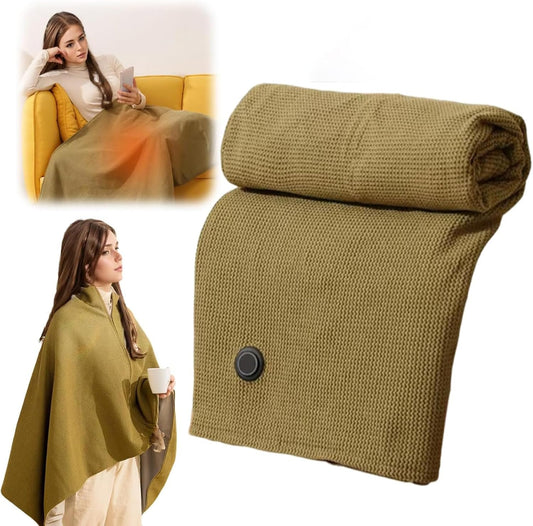 Portable USB Heating Blanket Shawl,Women'S Heating Shawl, Outdoor Wearable Wireless Electric Blanket,3 Levels Heat,Usb Heating Blanket Shawl (Green)