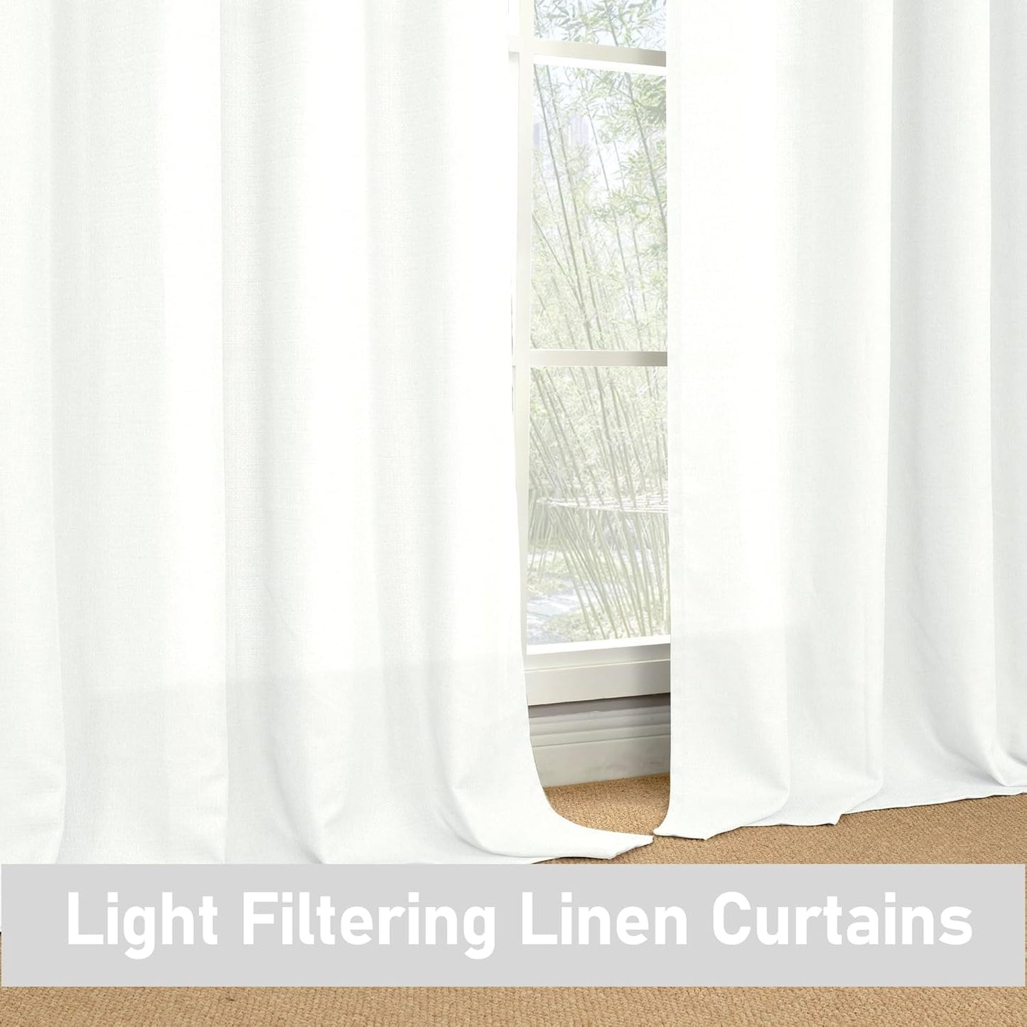 White Linen Curtains 40 Inch Length for Small Window/Kitchen over Sink, Linen Textured Thermal Insulated Curtains Privacy Grommet Drapes for Bedroom/Bathroom, Set of 2 Panels, W42 X L40, White
