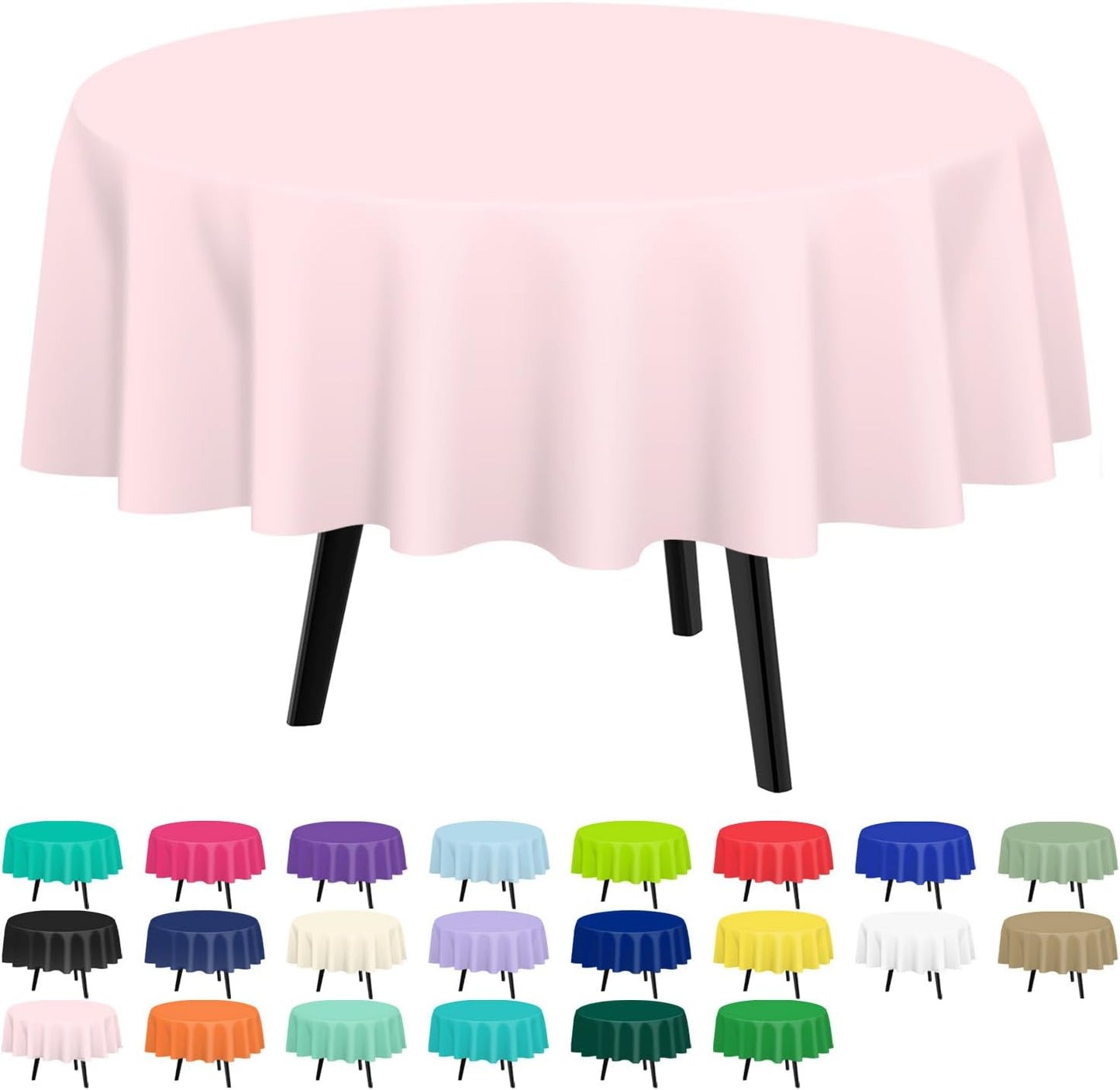 Pink round Tablecloth 2 Pack, 84 Inch Plastic Table Cloth Disposable for Parties
