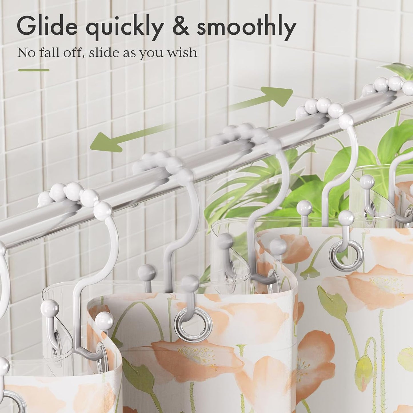 Plastic Shower Curtain Hooks, Shower Curtain Hooks Rings, Double Shower Curtain Hooks, Shower Hooks for Shower Curtain, White Shower Curtain Hooks for Curtain Liner Bathroom - 12 Pcs