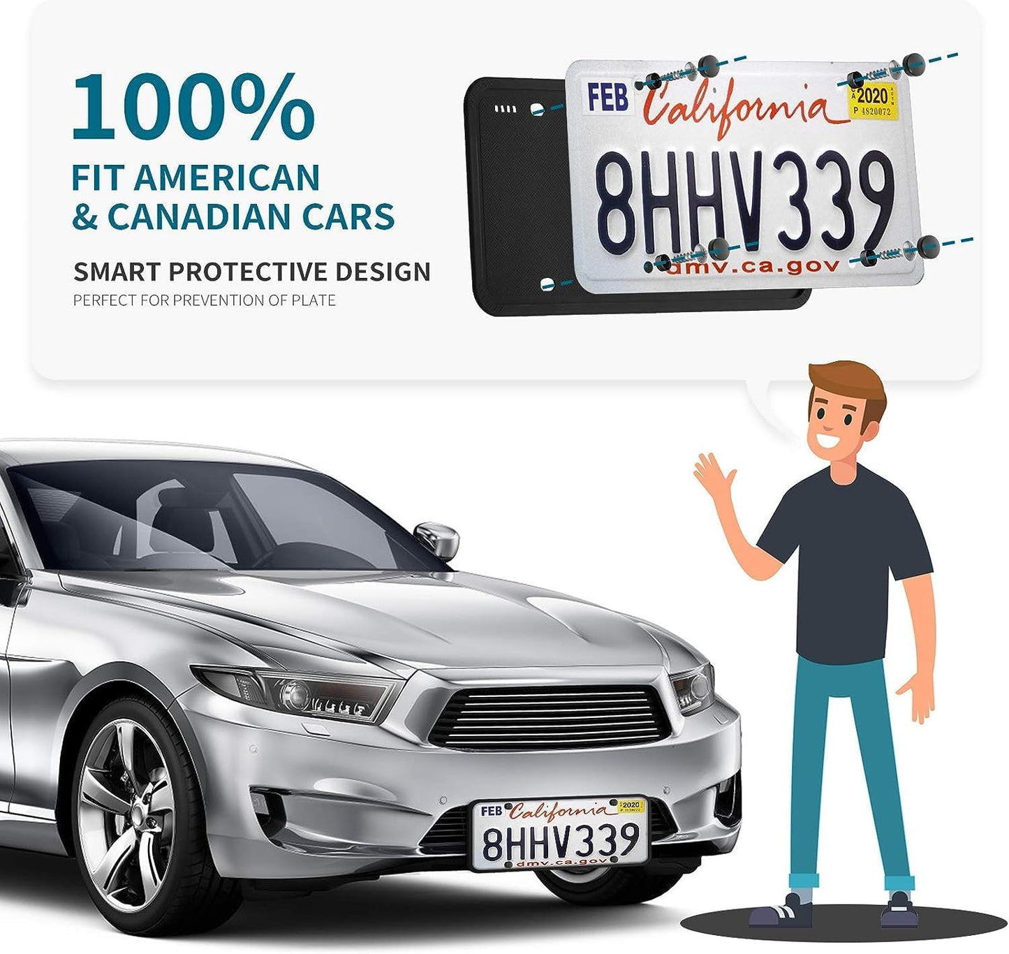 Silicone License Plate Frames Black, 1 Pack Car License Plate Frame, Universal US Car Black License Plate Holders Brackets Rust-Proof, Rattle-Proof, Weather-Proof Car Accessories(Black)