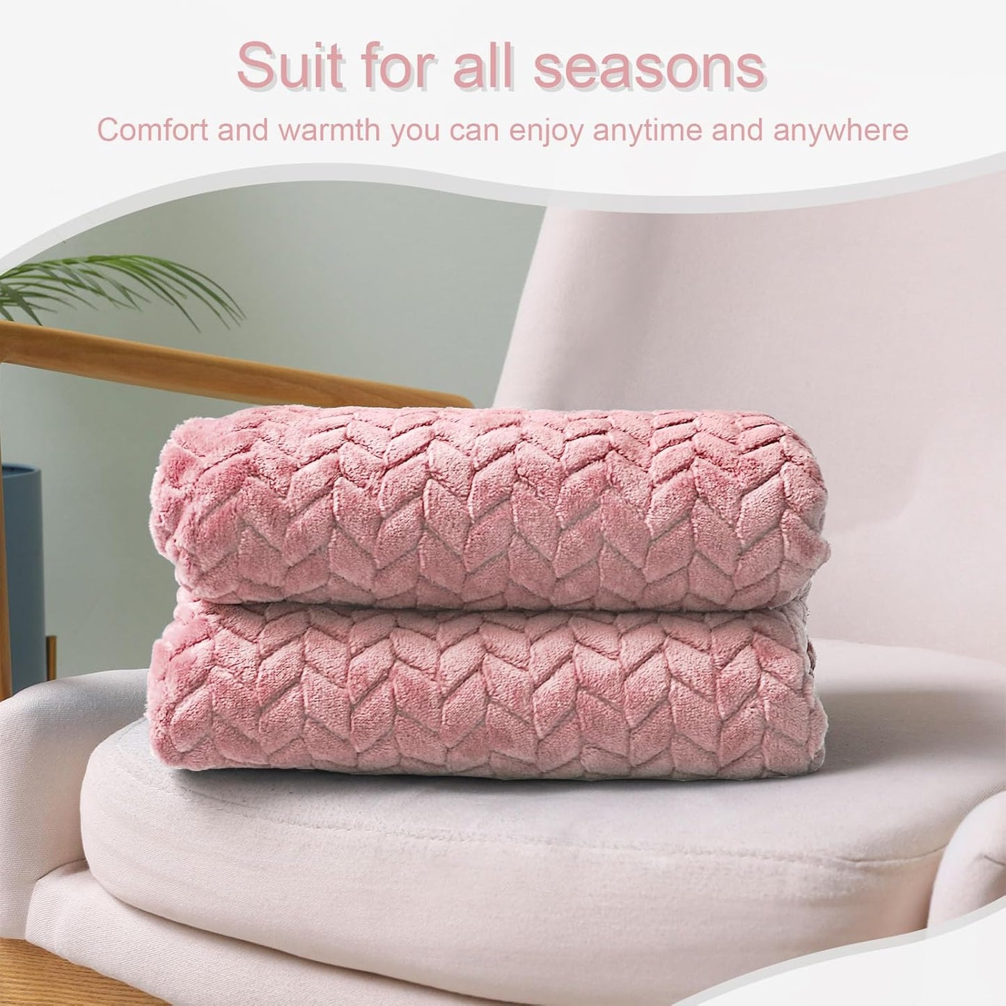 Pink Fleece Throw Blanket - 50x70 Inches Soft Jacquard Flannel, Lightweight Plush Warmth for Couch and Bed, Ideal for All Seasons