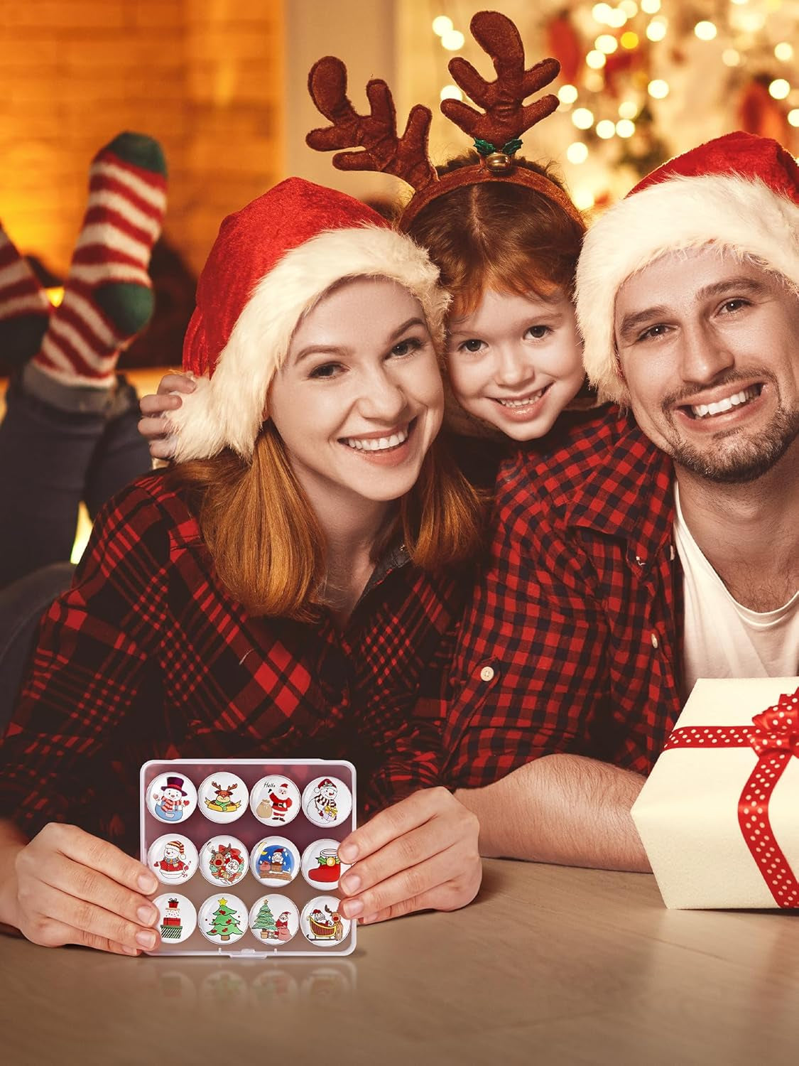 12-Pack Christmas Magnets for Fridge, Glass Christmas Refrigerator Magnets, Small Xmas Decorative Magnets, Cute Funny Fridge Magnets for Home Kitchen Office Dishwasher (Round Shape)