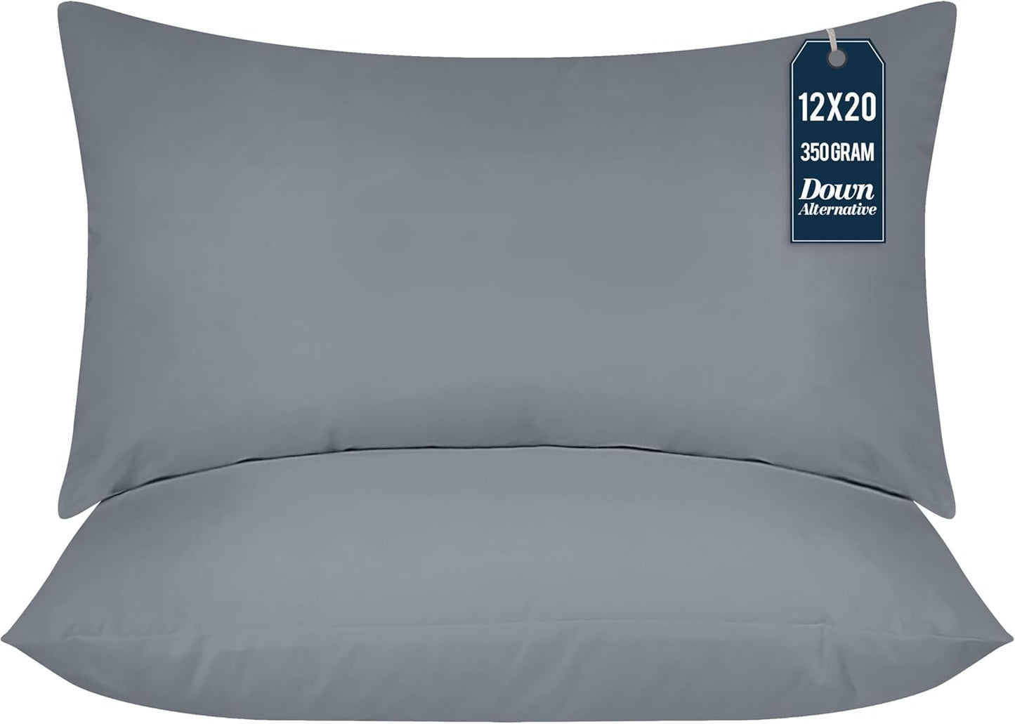 Throw Pillows (Pack of 2, Grey), 12 X 20 Inches Indoor Decorative Pillow Insert for Sofa, Bed and Couch