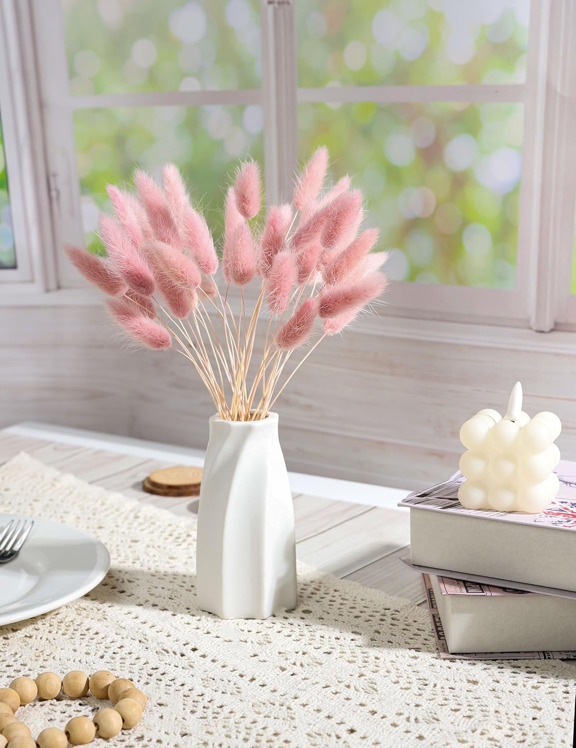 120Pcs Dried Rabbit Tails, Dusty Pink Bunny Tails, Natural Bulk Dried Flowers for DIY Bohemian Wedding Rustic Party Decorations, Garlands, Cake Decorations. (Dusty Pink)