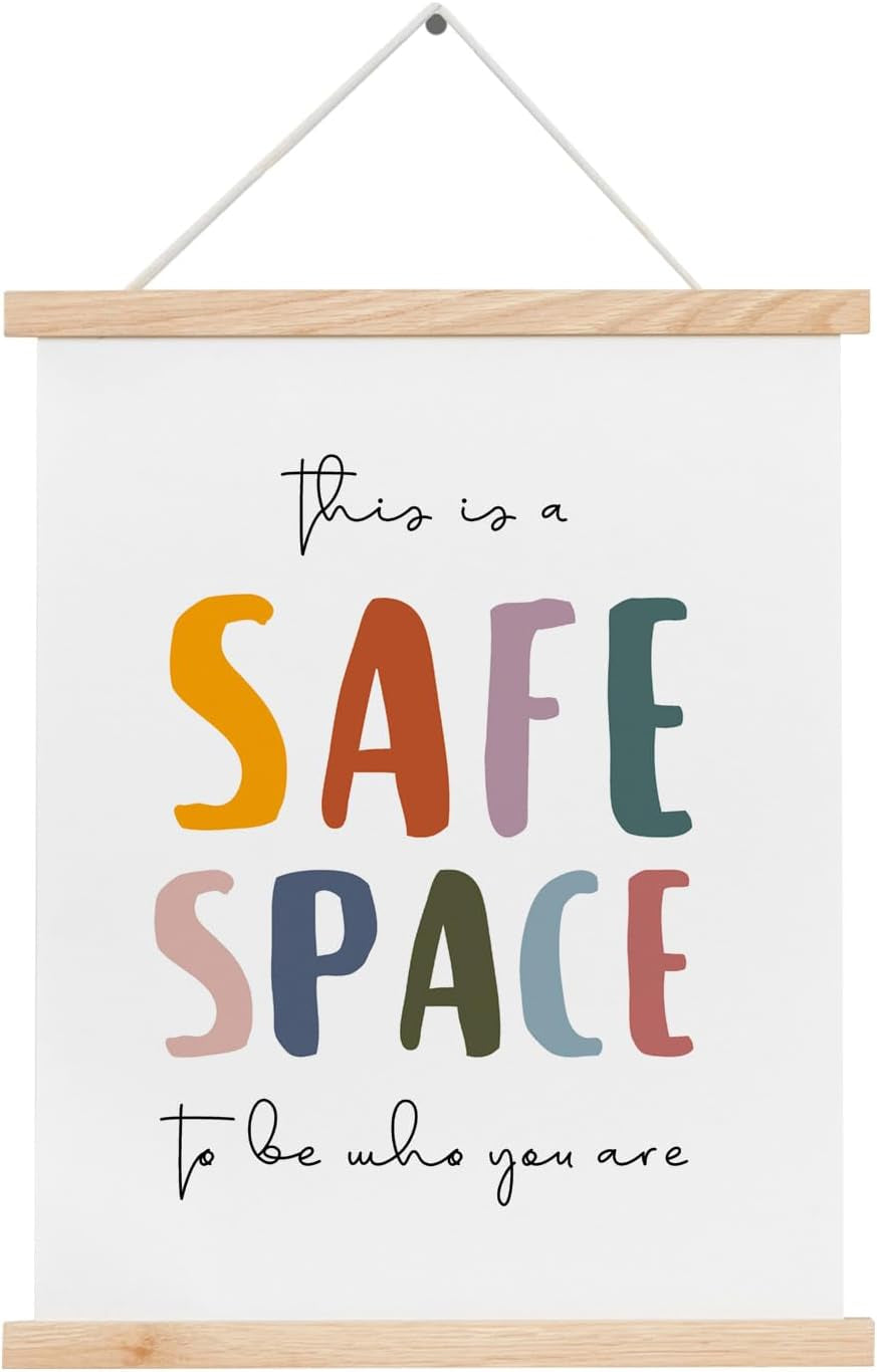 This Is a Safe Space to Be Who You Are Sign, Boho Classroom Decor, Therapy Office School Counselor Decor, Calm down Corner, School Counselor Poster Sign with Wooden Hanger
