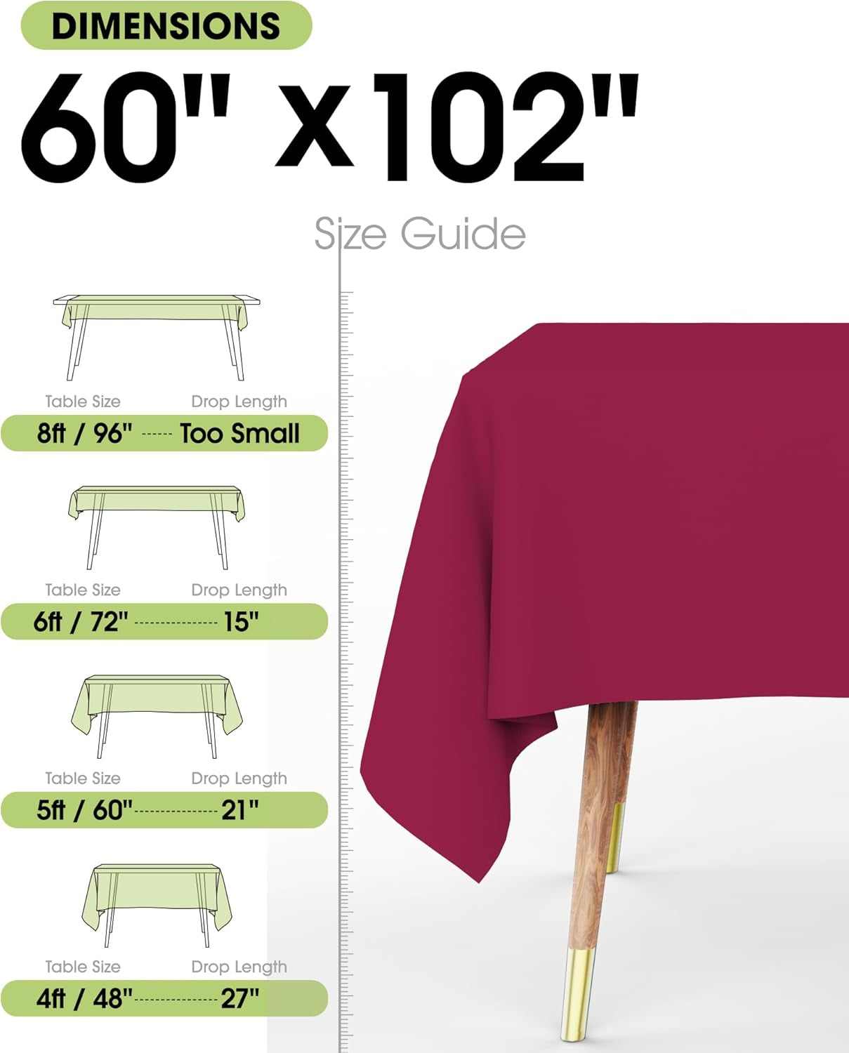 Rectangle Table Cloth 60" X 102" – Durable Polyester Tablecloth Offers Reusable & Washable Protection, Ideal for Outdoor Party, Picnic, Wedding, Banquet and Birthday, 2 Pack, Fuchsia