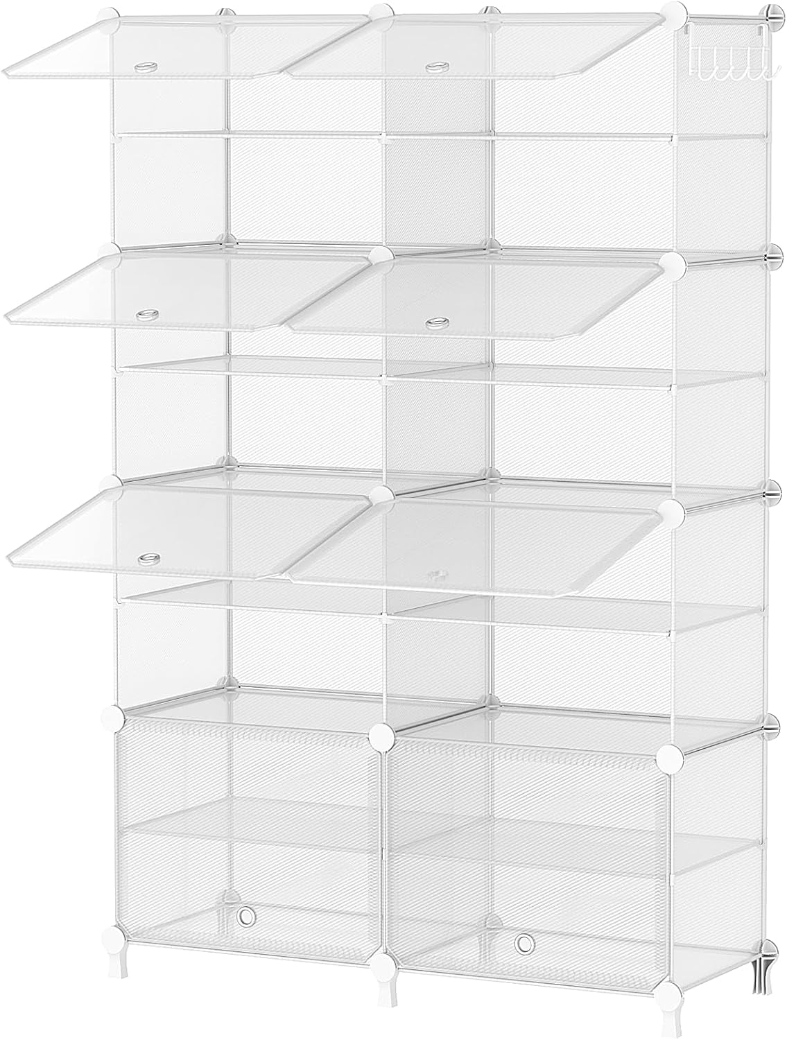 Shoe Rack, 8 Tier Shoe Storage Cabinet with Door, 32 Pair Shoe Organizer Shelves for Closet Hallway Bedroom Entryway, Transparent Twill