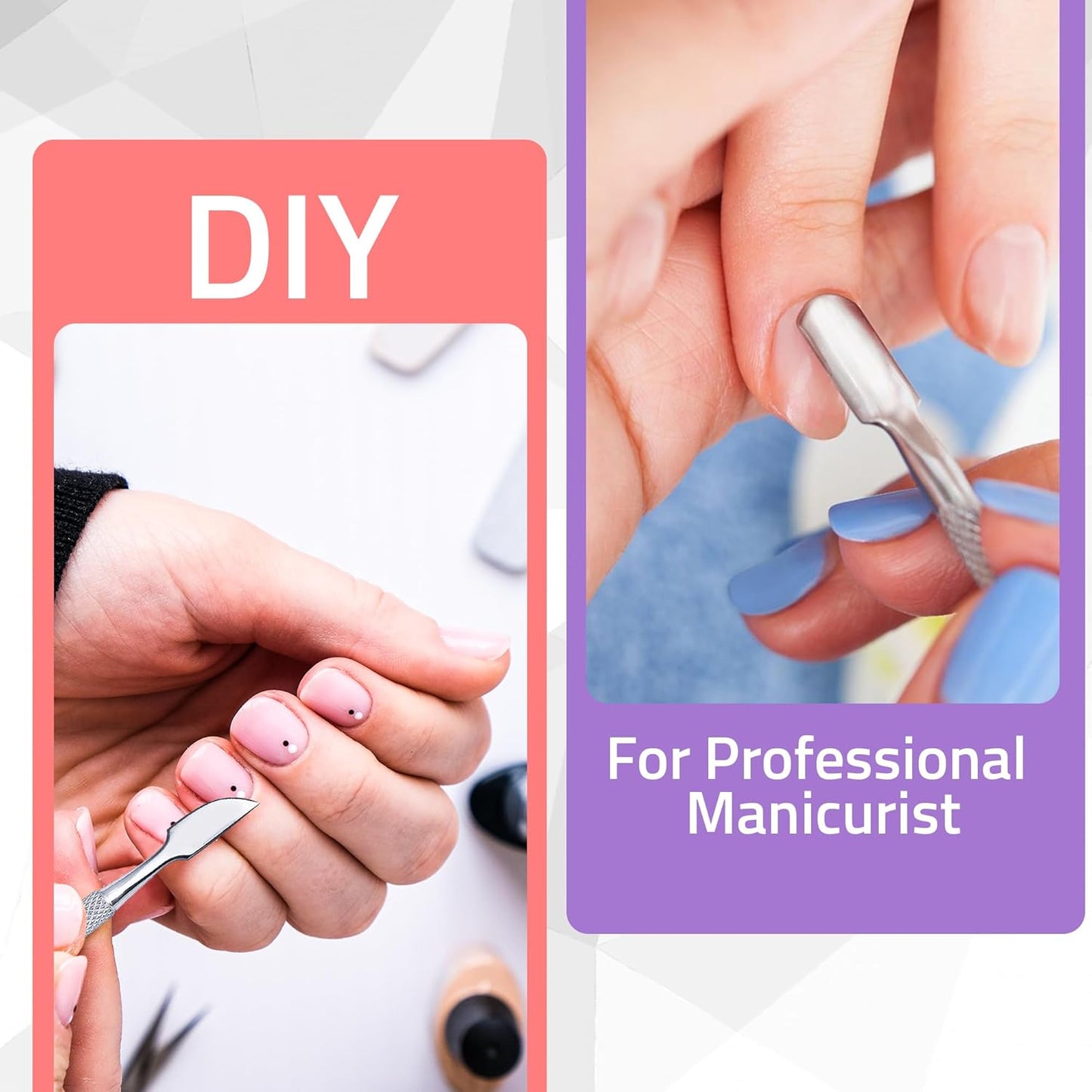 Cuticle Trimmer with Pusher, Nail Trimmer Set, Professional Manicure & Pedicure Kit, Cuticle Remover Tool Kit, Silver