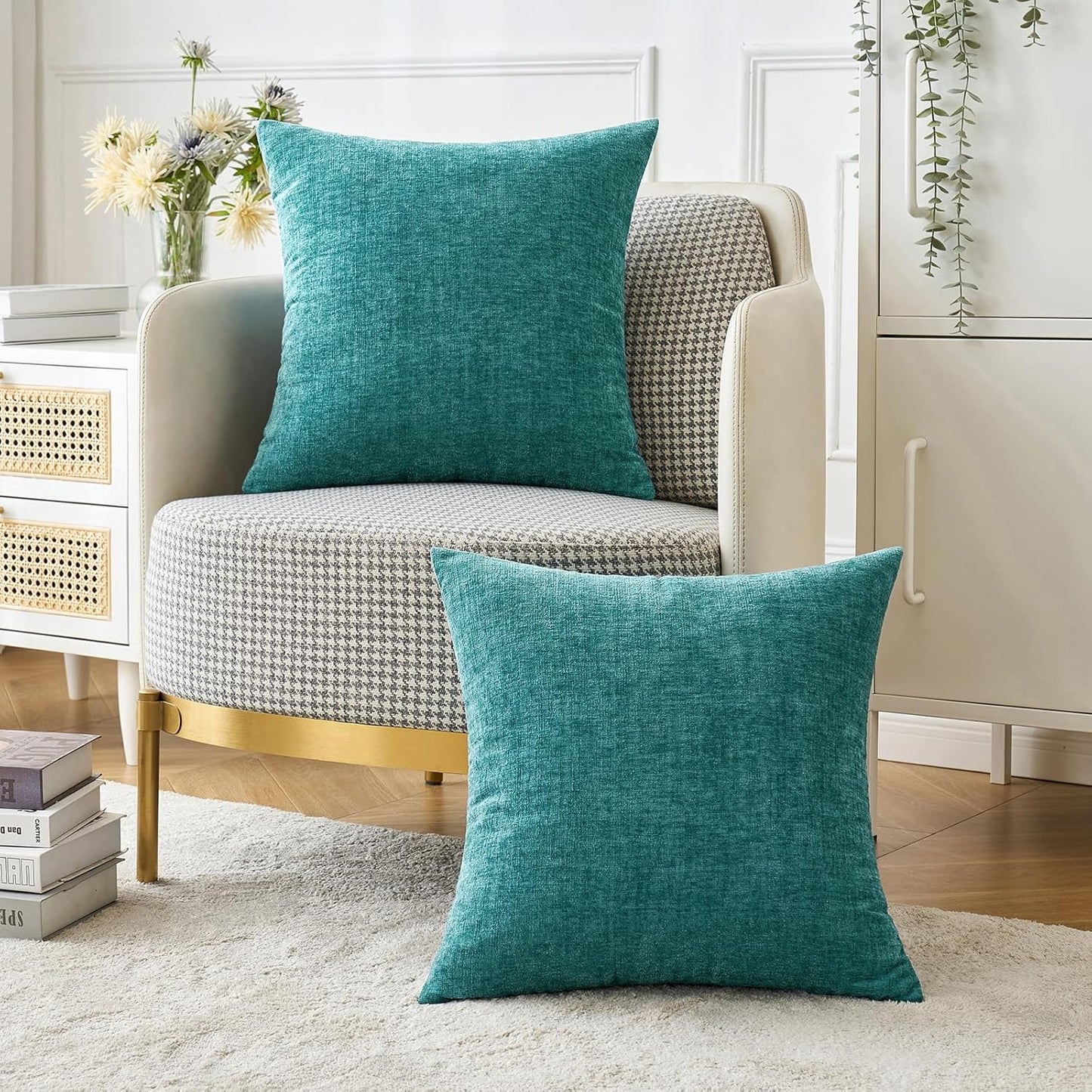 Set of 2 Chenille Pillow Covers Teal Bundle Set of 2 Plush Faux Wool Pillow Covers Sage Green 18X18 Inch