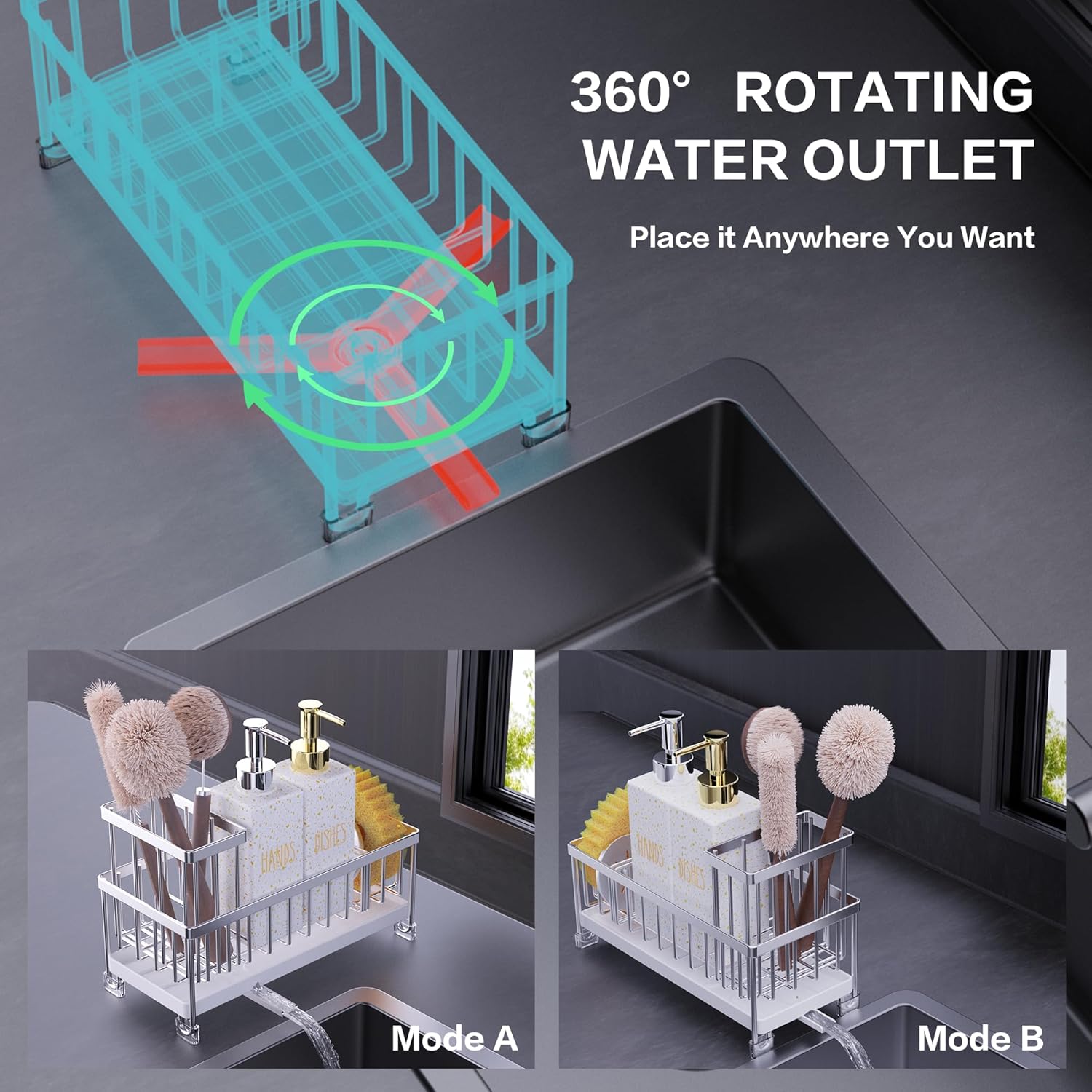 Dish Soap Dispenser, 12 Fl Oz Kitchen Soap Dispensers with Sponge Holder, Stainless Steel Pump Glass Kitchen Soap Dispenser Set, Hand and Dish Soap Bottle Set, Kitchen Decor Accessories