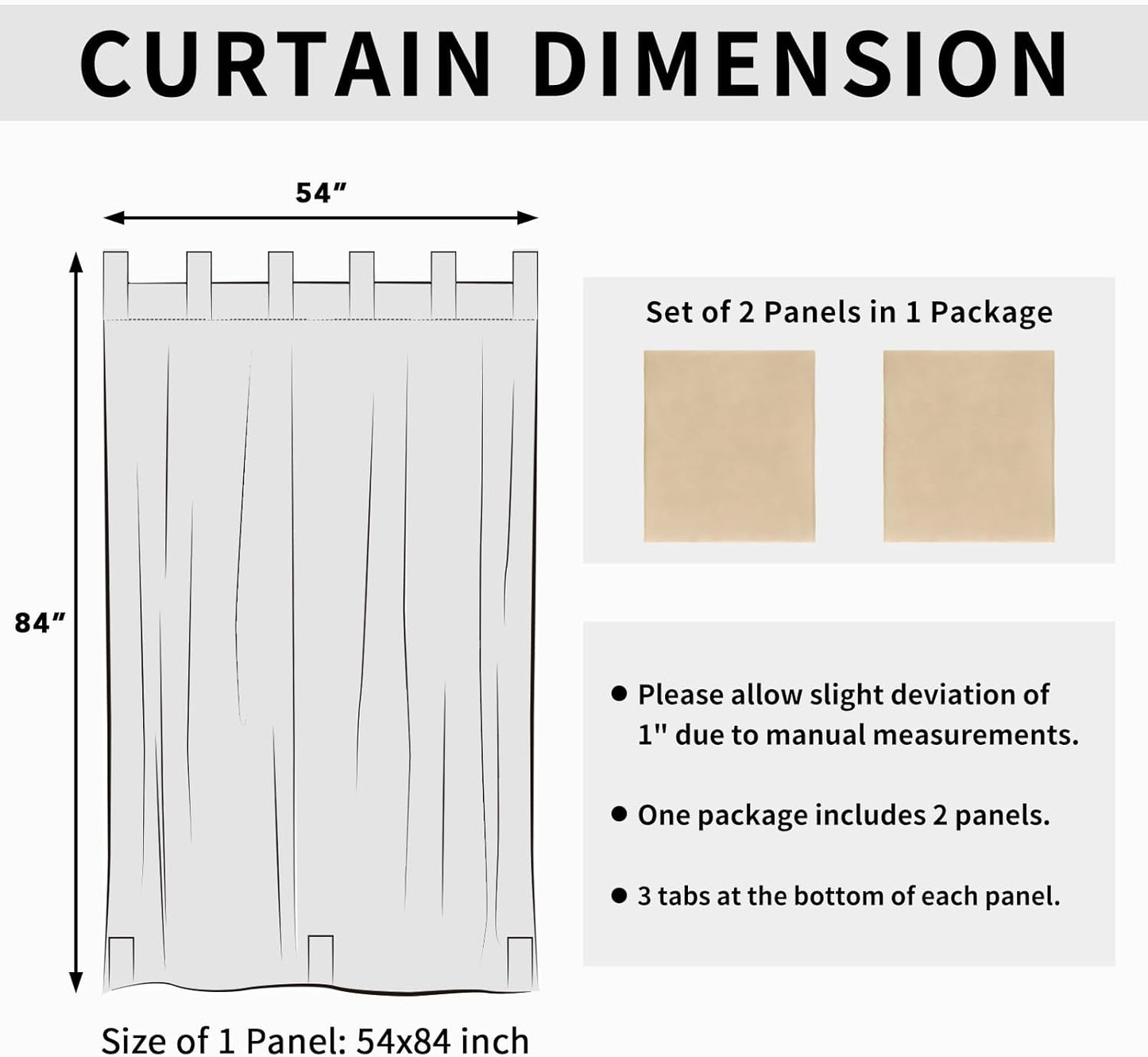 Outdoor Patio Curtains Detachable Tab Top Windproof Weatherproof Curtain for Cabana, Porch, Pergola and Gazebo, Tab Bottom Drape, 2 Panels, 54W X 84L Inch, Beige