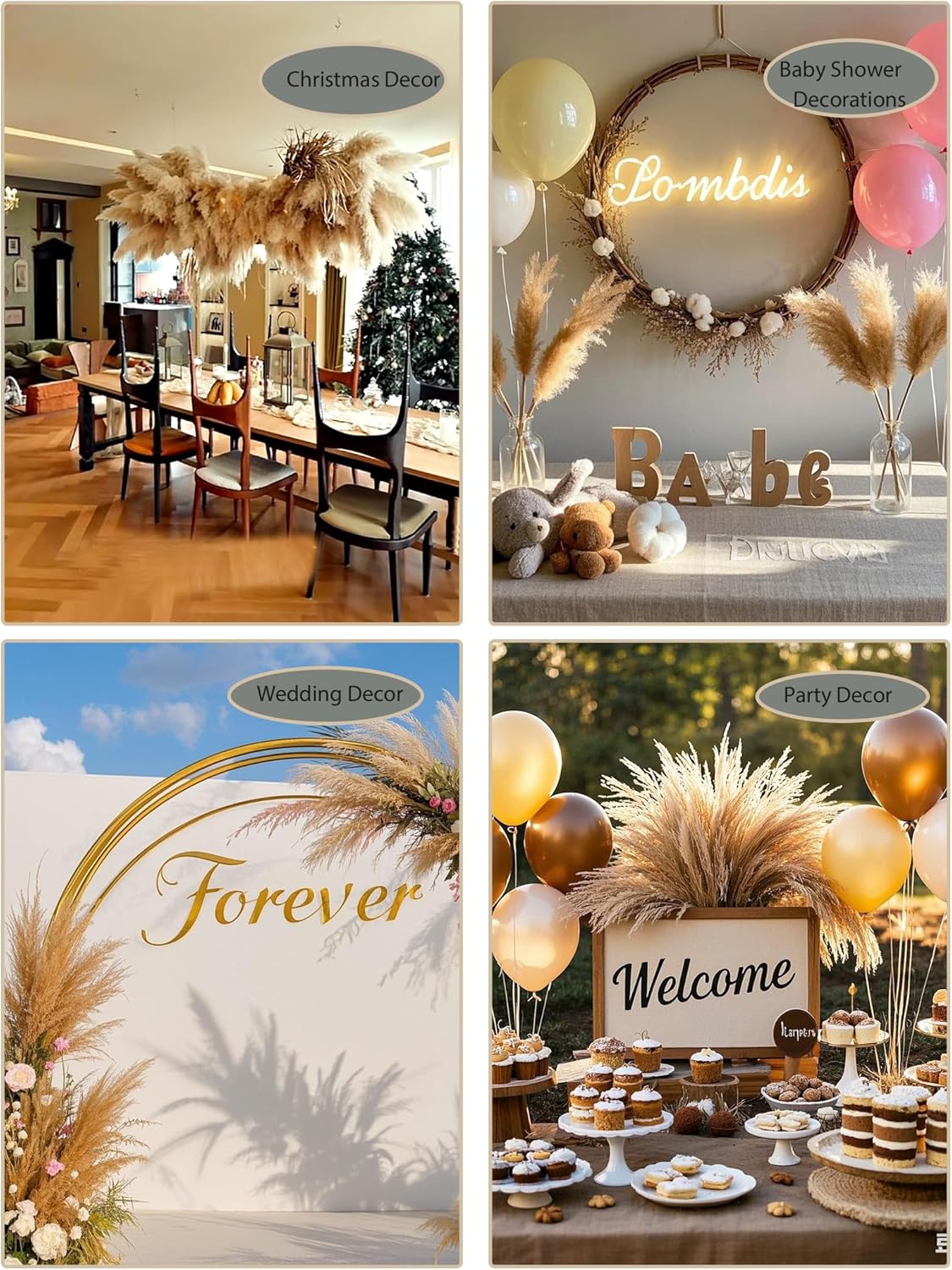126Pcs Dried Pampas Grass Decorations, (Vase Not Included), Dried Flowers Bouquet, Reed Grass Bouquet for Boho Floral Wedding, Bedroom, Rustic Farmhouse Decor.