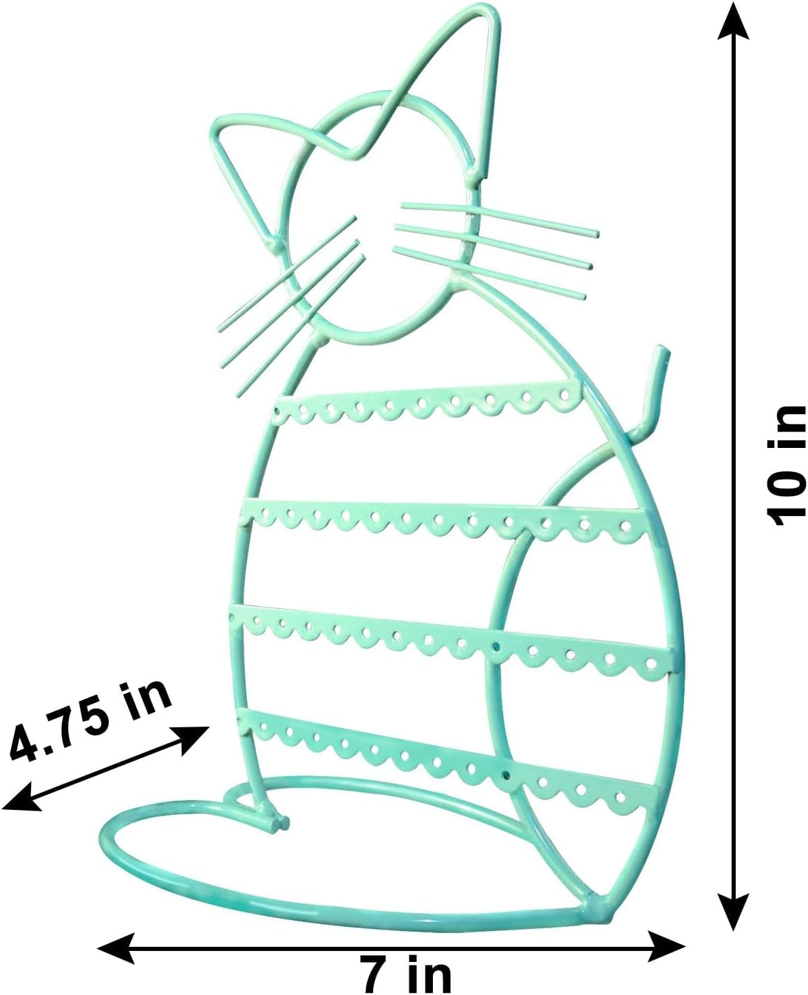 Cat Shaped Earring Holder Stand - Metal 48 Stud Holes, Jewelry Display Vanity Organizer for Girls - Jade