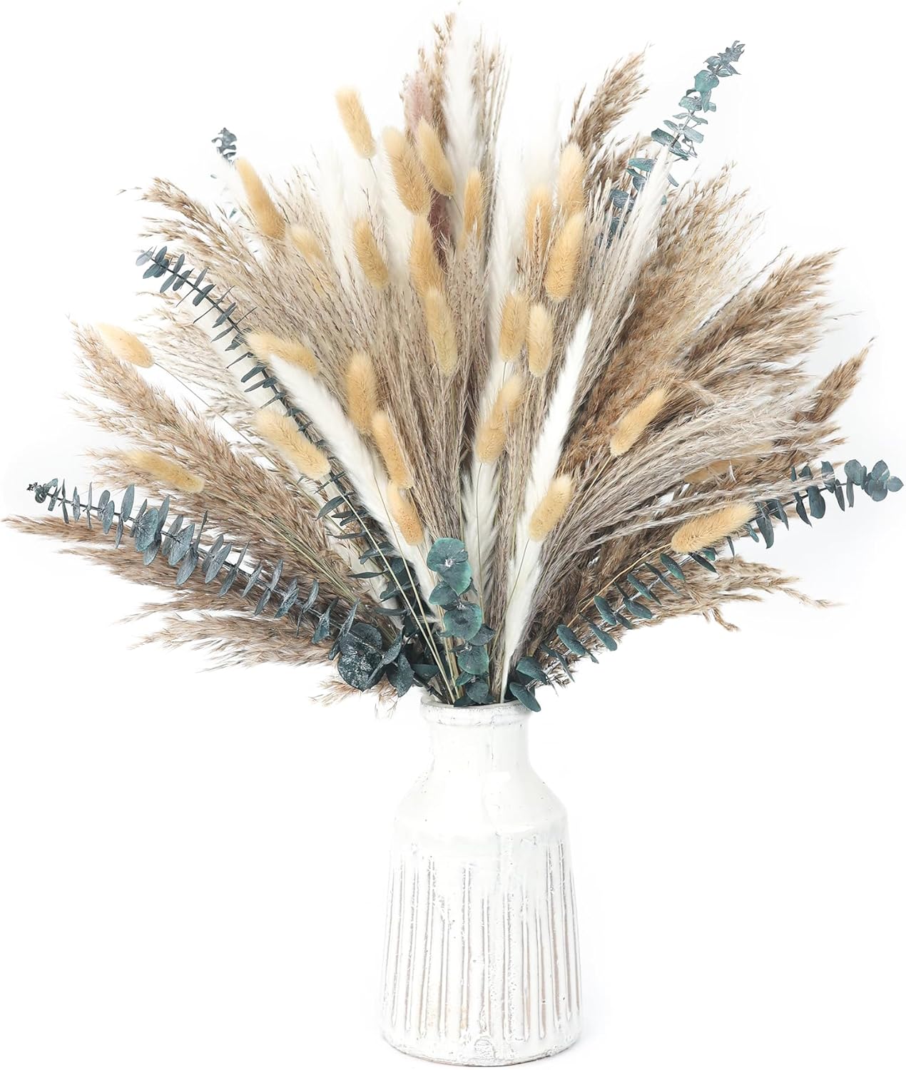 120 PCS Dried Pampas Grass, (Vase Not Included), Dried Flowers, Reed Grass Bouquet for Bohemian Flowers Home Table Wedding Decoration, Rustic Farmhour.(Light Brown)