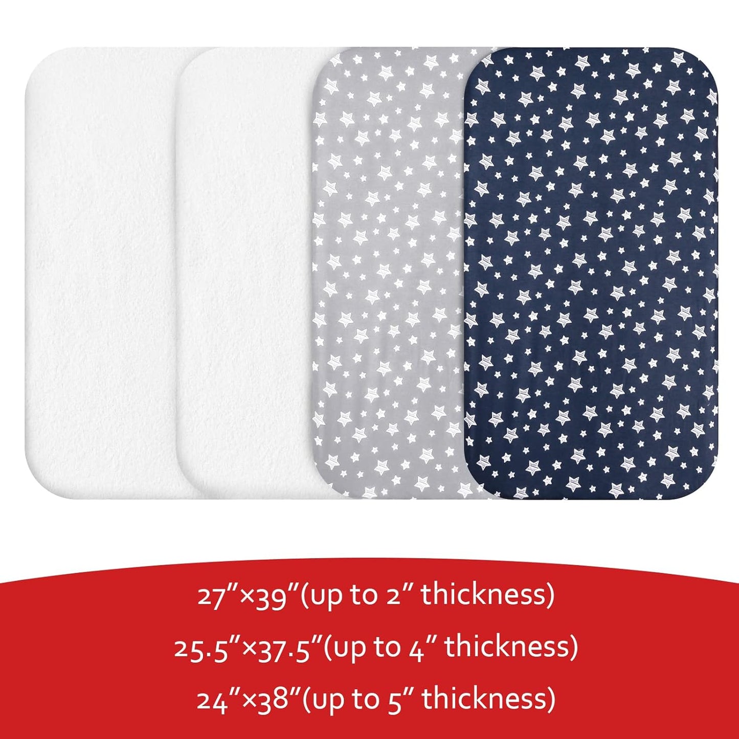 Pack and Play Sheets & Waterproof Terry Pack N Play Mattress Protector Pad Cover 4 Pack, Viscose Terry Pack N Play Sheets Set, Grey & Navy