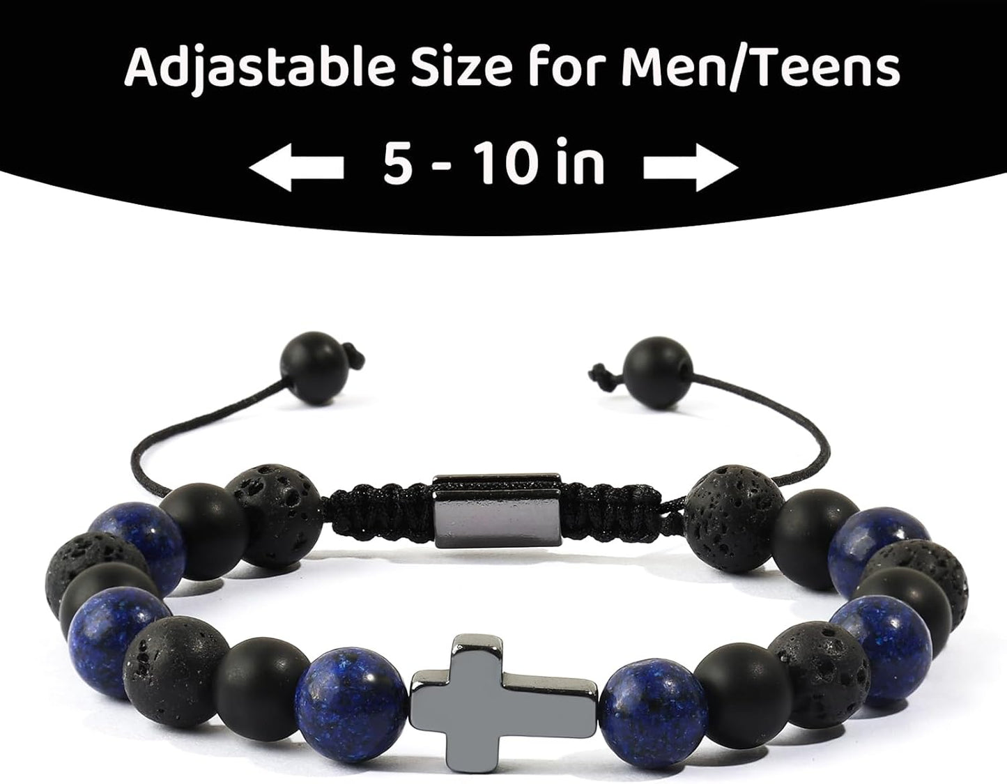 Cross Communion Beads Bracelets Gifts for Teenage Boys, Christian Baptism Lapis Lazuli Bracelets Gifts for Grandson Son Brother Cousin Teens Friends
