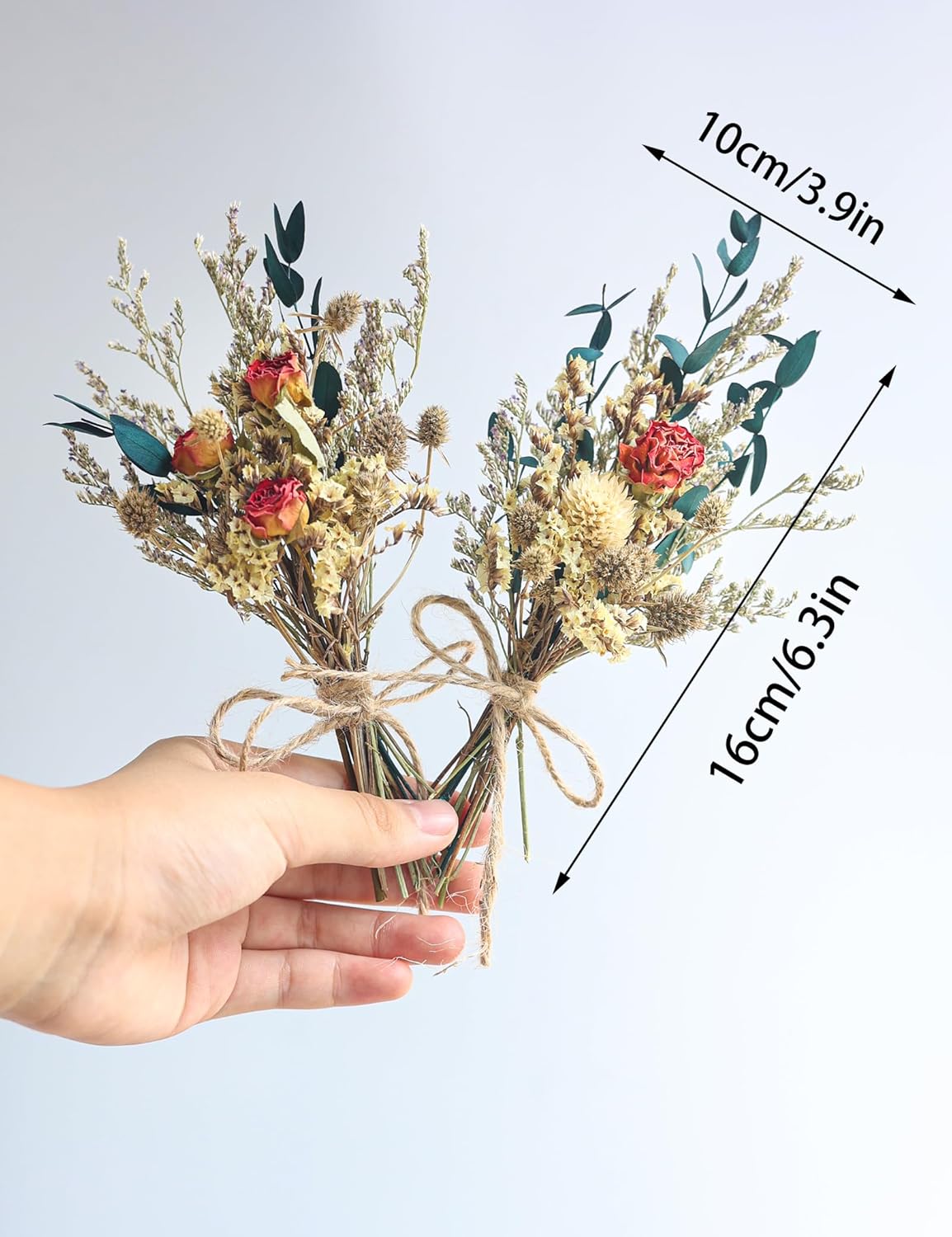 Mini Dried Flower Bouquet (Pack of 6), Rose Bouquets, Party Favours, Bohemian Plate Decoration, Birthday Cake Dried Flower Gift Box Companion, Photography Props (Rose)
