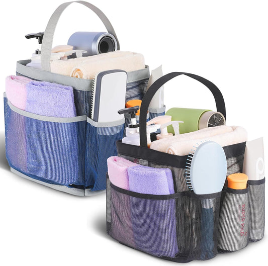 2 Pack Mesh Shower Caddy Portable for College Dorm Room Essentials, Shower Caddy Dorm with 8-Pocket Large Capacity,Shower Bag for Beach,Swimming,Gym