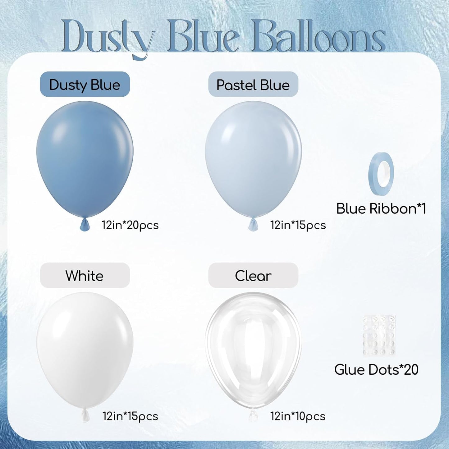 60Pcs Dusty Blue Balloons 12Inch, Blue and White Balloons with Clear Balloon for Gender Reveal Bridal Baby Shower Birthday Party Decorations