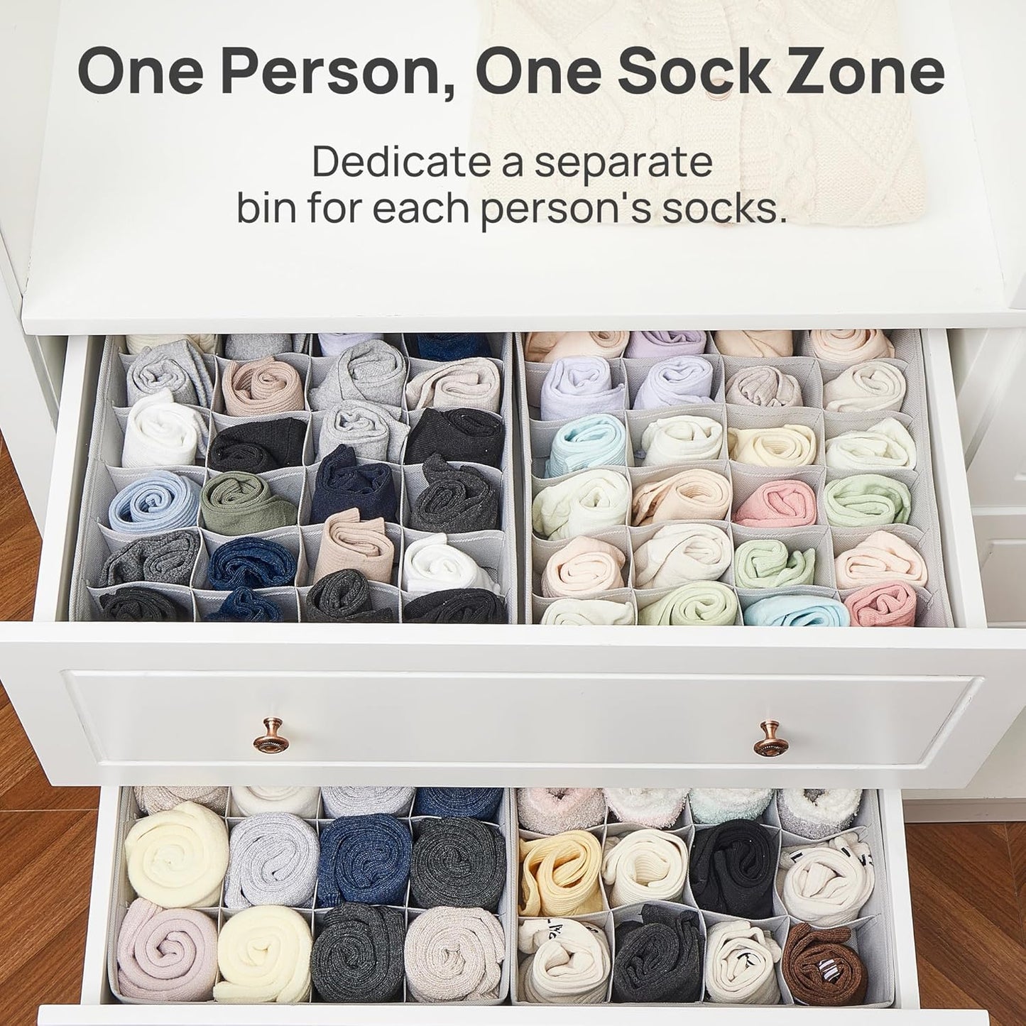 3 Pack 24+24+16 Cells Socks Drawer Organizers Set, 64 Cells Clothes Drawer Dividers Dresser Organizers Bins, Scarves, Ties, Non-Woven Fabric Storage Boxes for Closet, Nursery