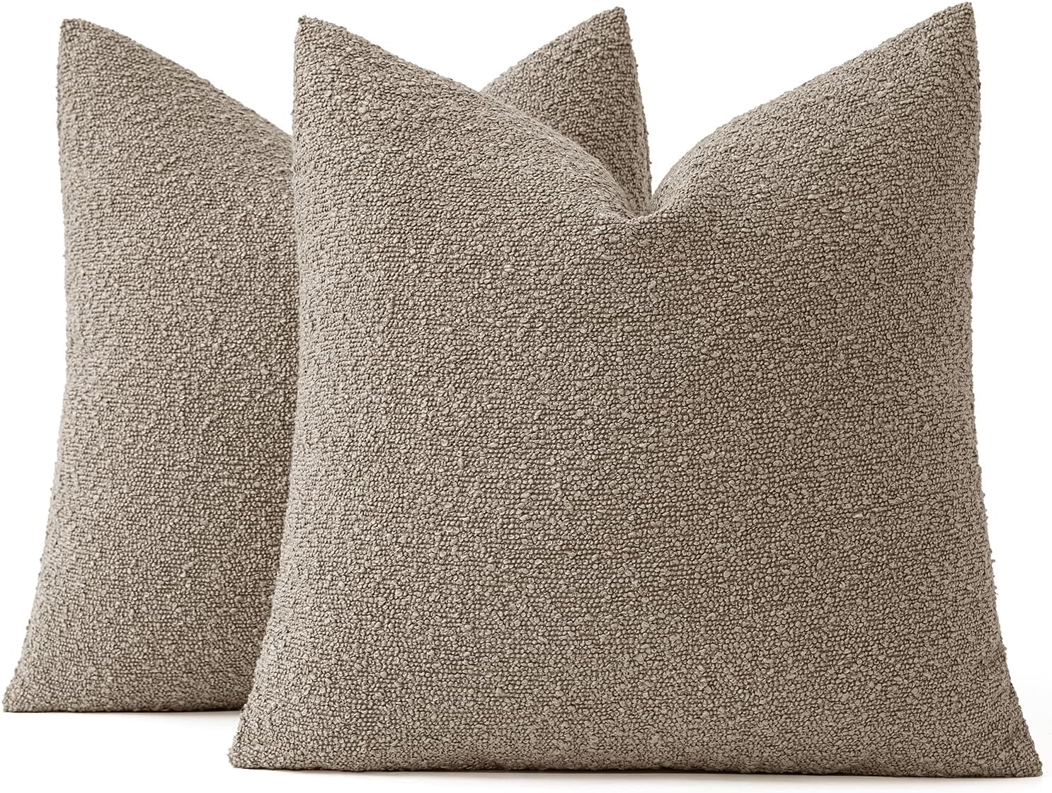 18X18 Inch Decorative Pillow Covers for Couch Bed Set of 2 Textured Boucle Neutral Throw Pillows Light Taupe Accent Solid Cushion Pillowcase Cozy Soft Sofa Livingroom Home Decor