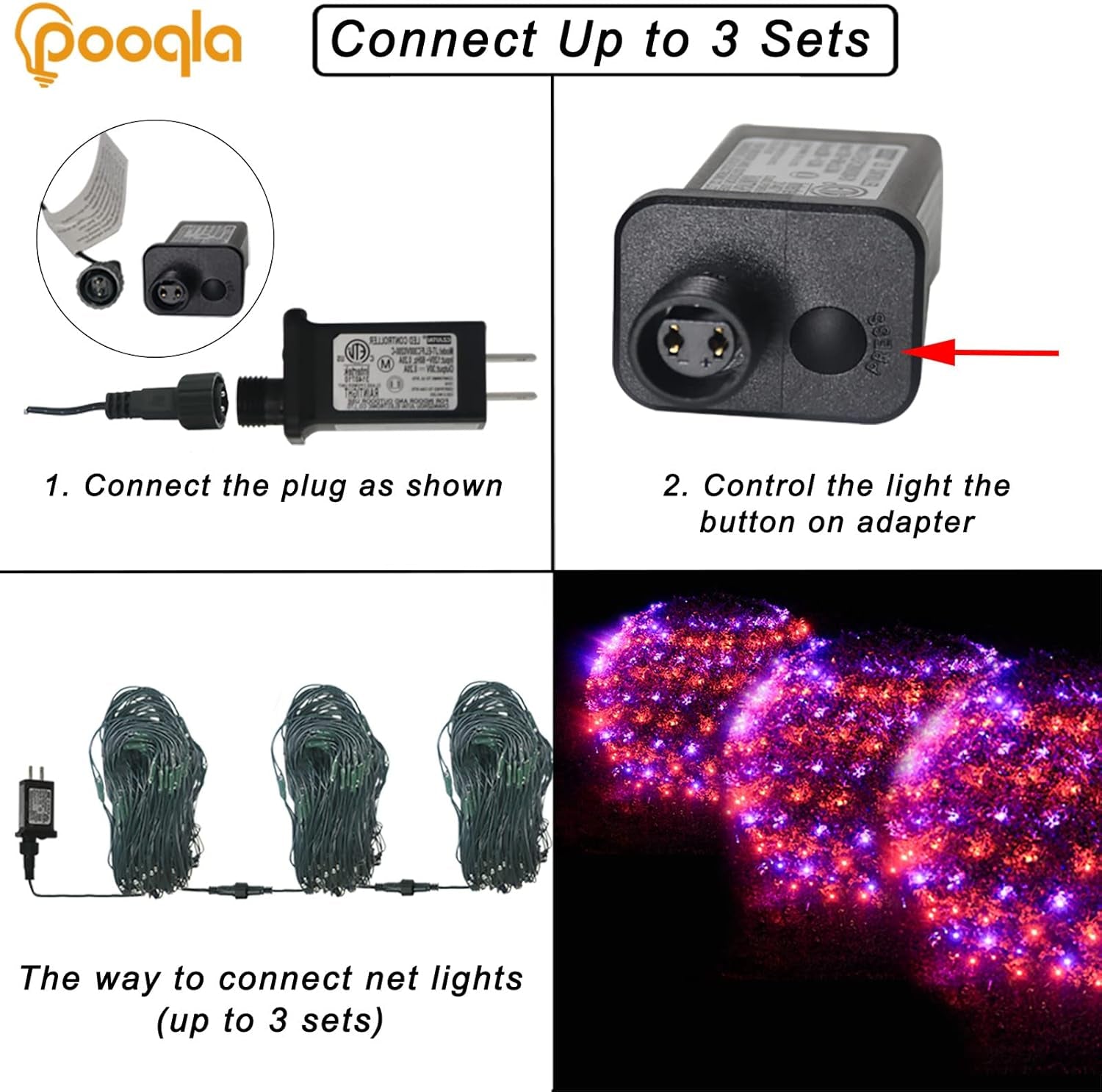 Halloween Net Lights Outdoor Decoration, 14.8X4.9 Ft 300LED Orange Purple Halloween Lights 8 Modes Connectable Twinkle Fairy Mesh Light for Bushes Tree Party Yard Garden Decoration