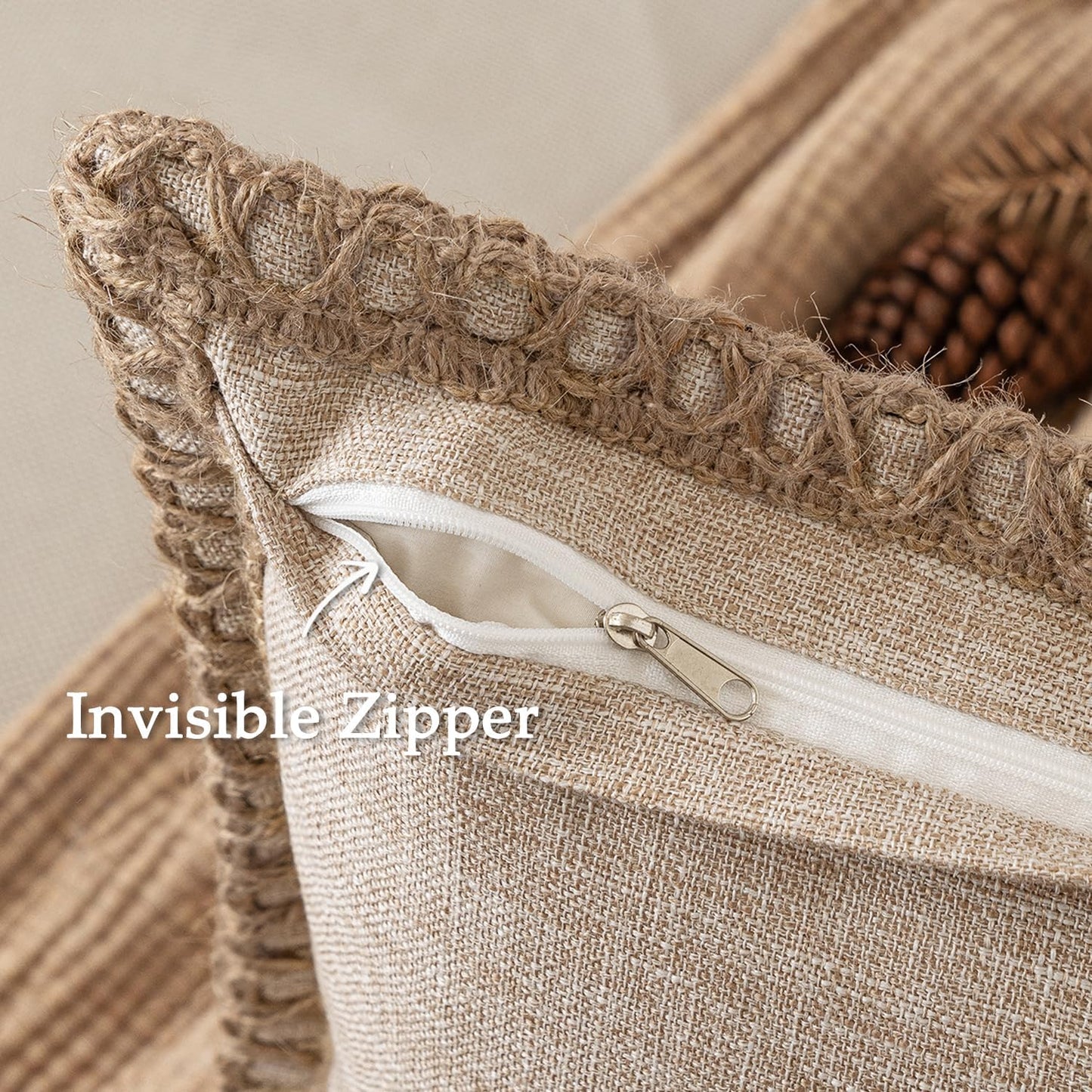 Pack of 2 Decorative Throw Pillow Covers Modern Farmhouse Outdoor Pillow Covers Neutral Linen Burlap Pillowcases Cushions for Couch Bed Living Room Sofa, Champagne 18 X 18 Inches 45 X 45 Cm