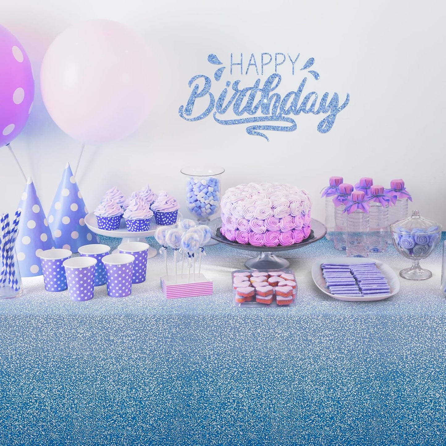 1 Pack Ombre Blue Plastic Tablecloth for Parties, Gradient Pastel Blue Disposable Tablecloths for Rectangle Tables, Sprinkle Table Cover for Wedding Birthday Anniversary Party, 54 X 108Inch