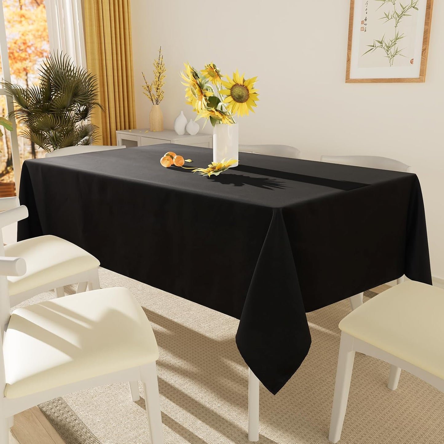 Rectangle Table Cloth, Waterproof Anti-Scratch Polyester Tablecloth, Decorative Washable Fabric Table Cover for Dining, Buffet, Parties and Outdoor, 60X84, Black