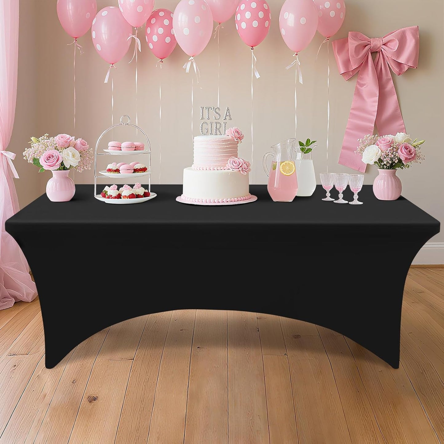 2 Pack Spandex Table Cloth 4FT, Elastic Fitted Stretch Tablecloths, Washable and Wrinkle Free Rectangular Patio Table Cover for Outdoor, Wedding, Banquet & Parties (Black, 48Lx30Wx30H Inch)