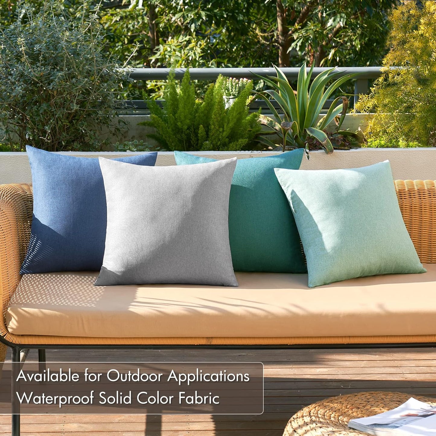 Pack of 4 Decorative Outdoor Throw Pillow Covers Linen Waterproof Pillow Covers Farmhouse Cushion Cases for Patio Garden Tent Balcony Couch Sofa 18X18 Inch Blue