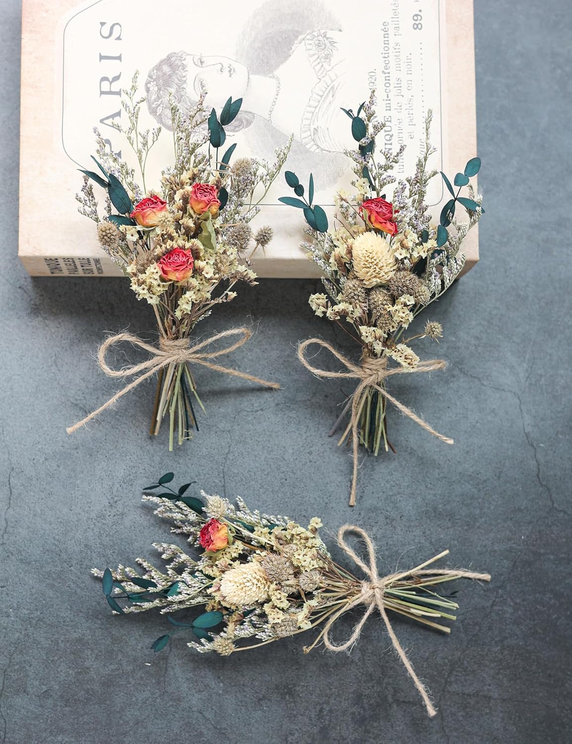 Mini Dried Flower Bouquet (Pack of 6), Rose Bouquets, Party Favours, Bohemian Plate Decoration, Birthday Cake Dried Flower Gift Box Companion, Photography Props (Rose)