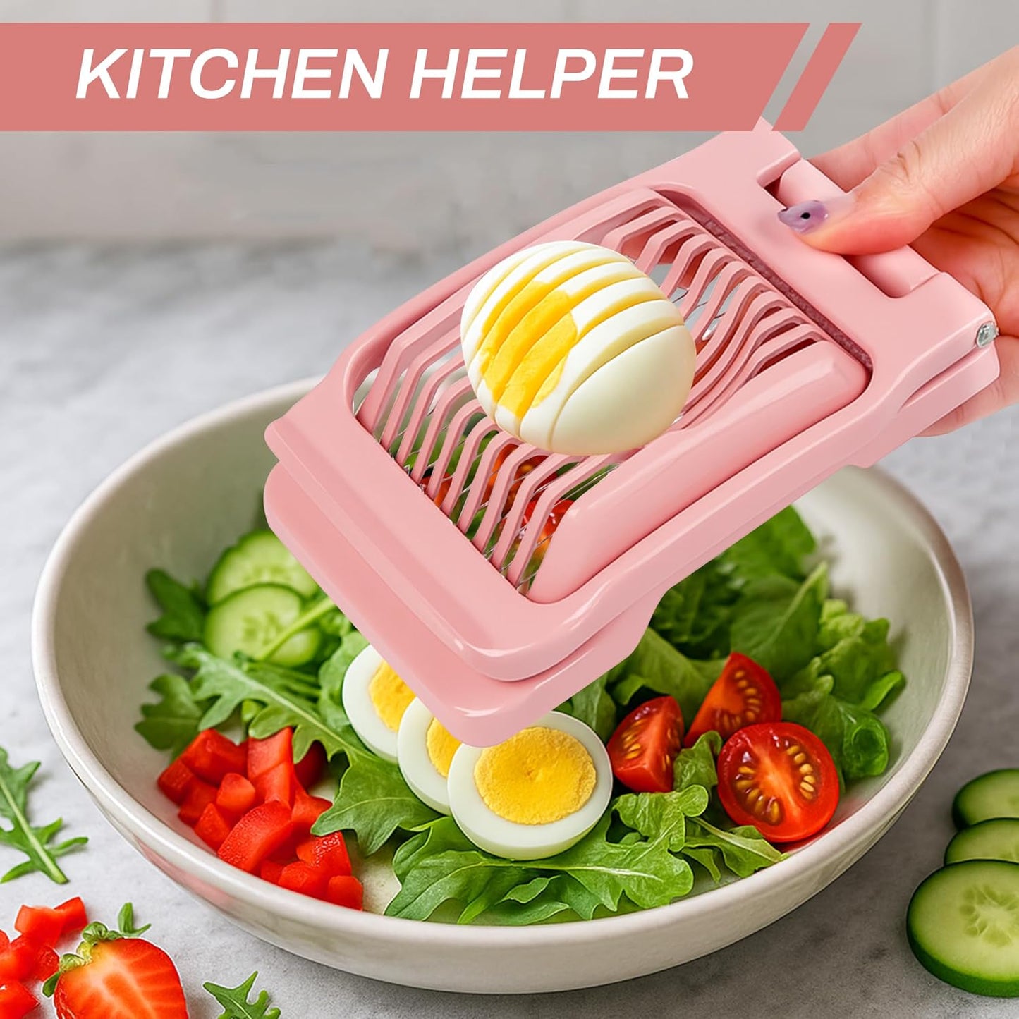 2PCS Pink Egg Slicer for Hard Boiled Eggs,Strawberry Kiwi Heavy Duty Stainless Steel Wire Fruit Cutter,Tomato Mushroom Salad Chopper for Home Use Egg Peeler Tool