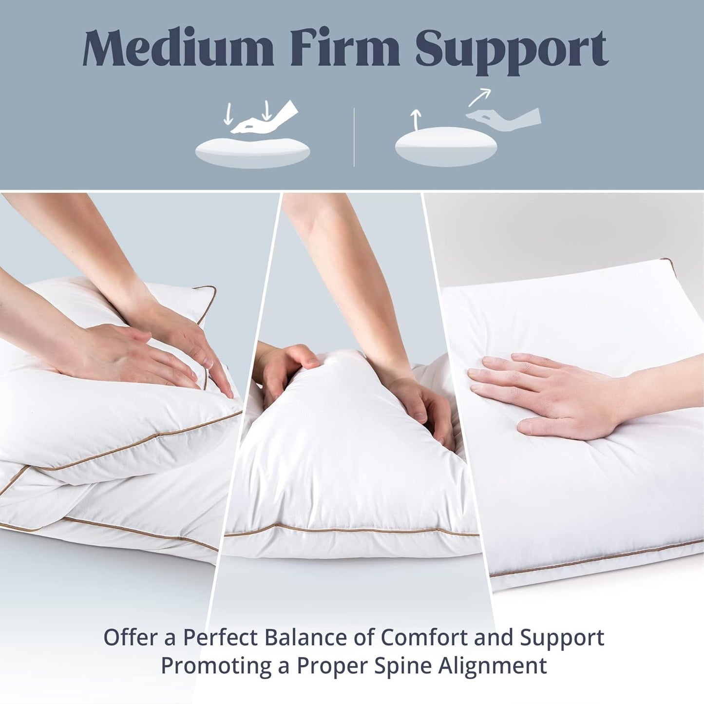 ® Made in USA Soft Fluffy Medium Firm Hotel Pillow, 100% Cotton Cover, Luxury Bed Pillows Standard Size Set of 2 for Back, Stomach or Side Sleeper.